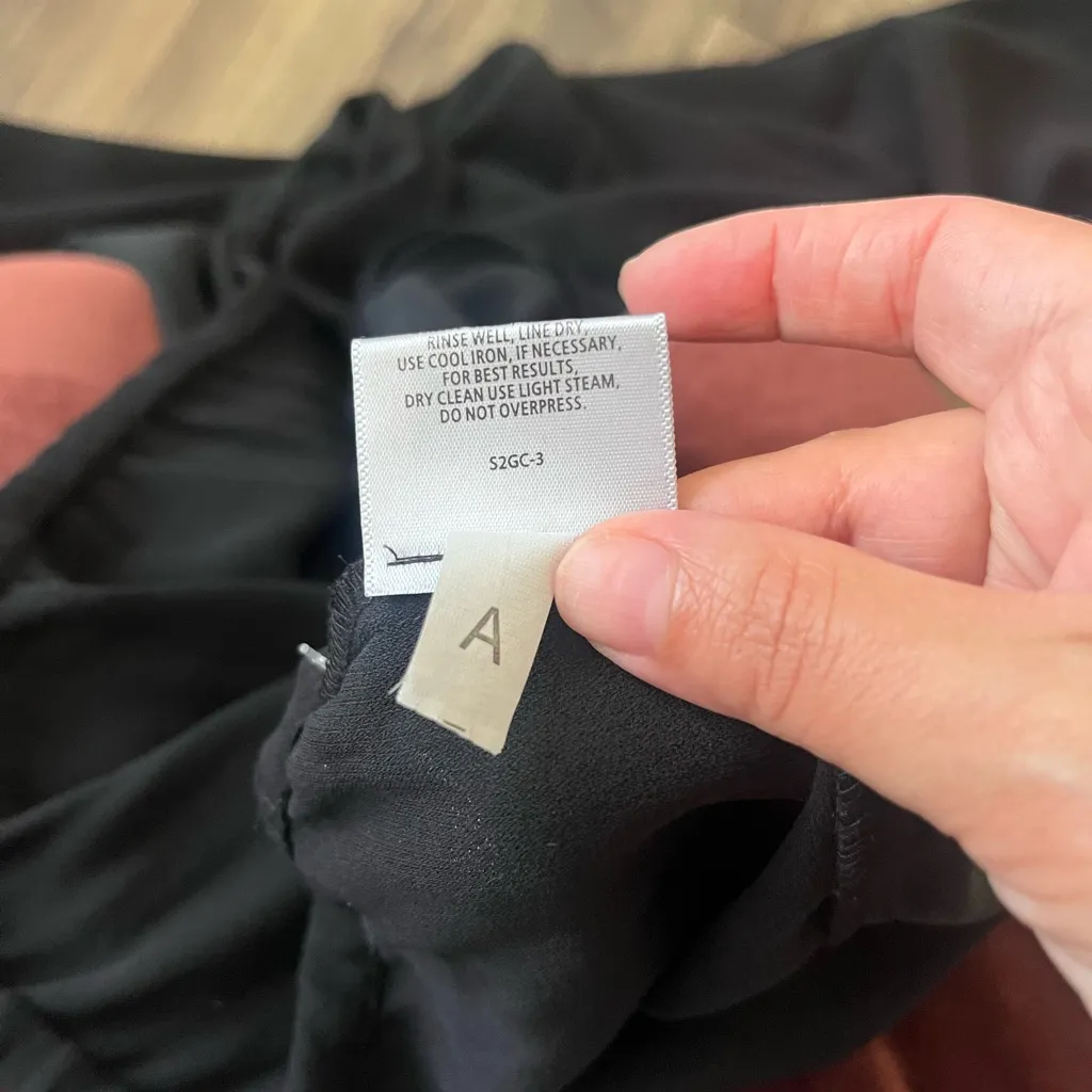 Eileen Fisher 100% SILK Black Crepe Flowy Wide Leg‎ Pants Large Drawstring  NEW - Image 4