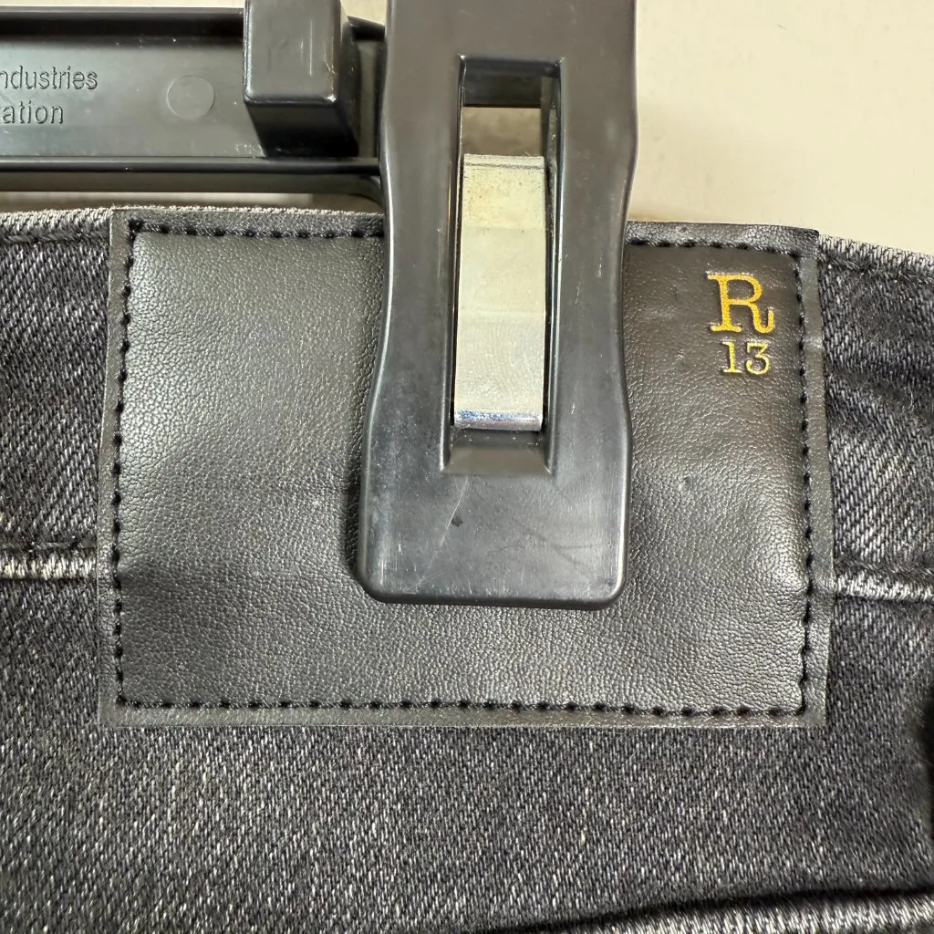 R13 Biker Boy Distressed Skinny Denim Jeans Women's 28 Gino Black Raw Hem NWOT - Image 13