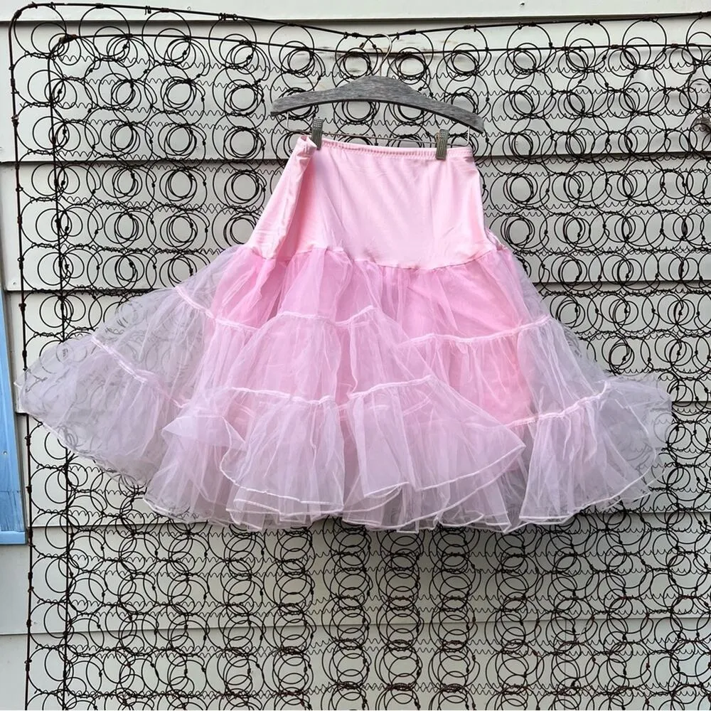 Vintage bubblegum pink tulle ruffle petticoat square dance skirt Size M - Image 3
