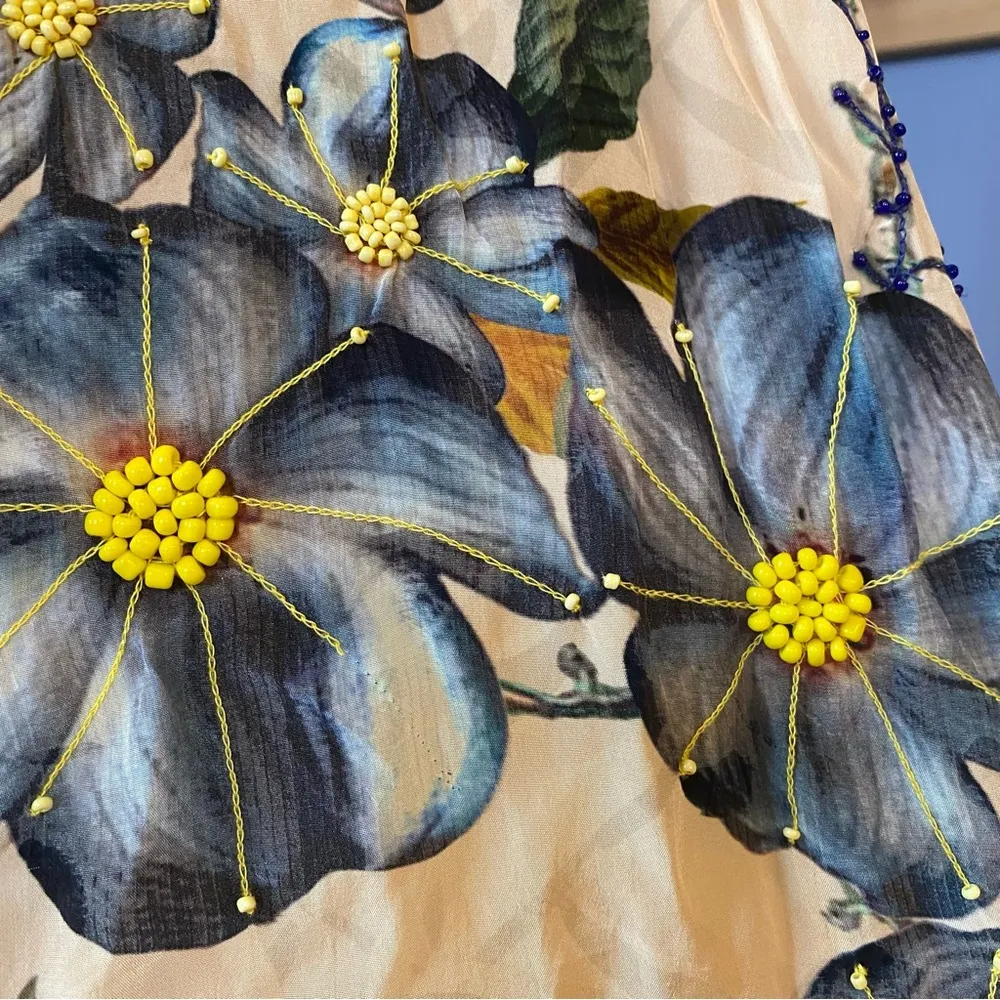 Anthropologie Siddhartha Bansal Ruffled Tie-Neck Beaded Floral Dress Size XXS - Image 10