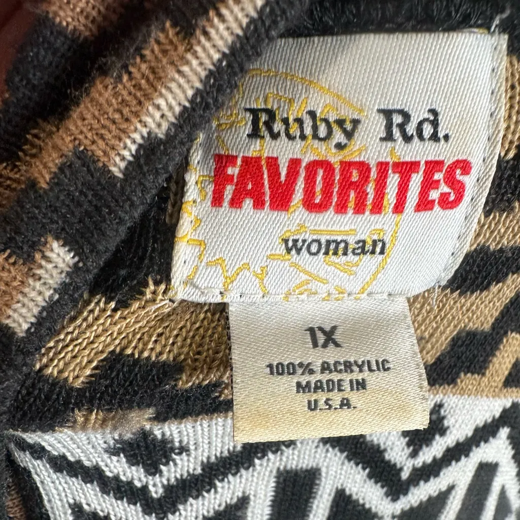 Ruby Rd Favorites black tan southwestern aztec print cardigan sweater size 1X - Image 5