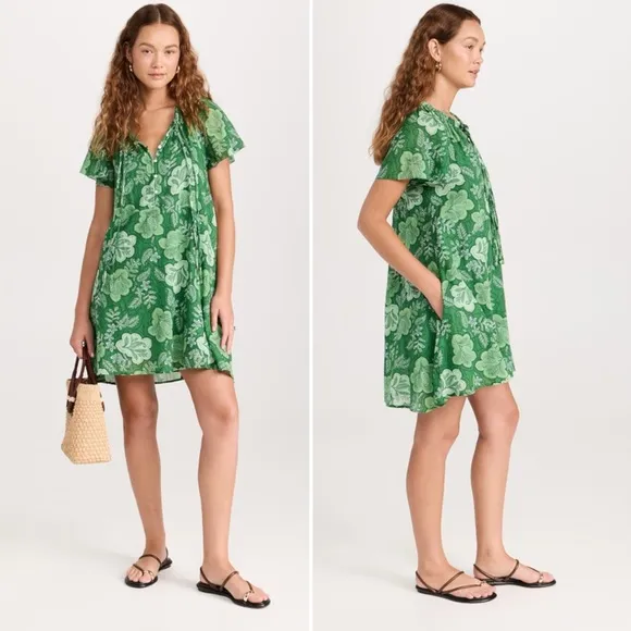 Anthropologie Sundry Mini Swing Dress in Everly Floral Tropical Green Size 0 XS - Image 2