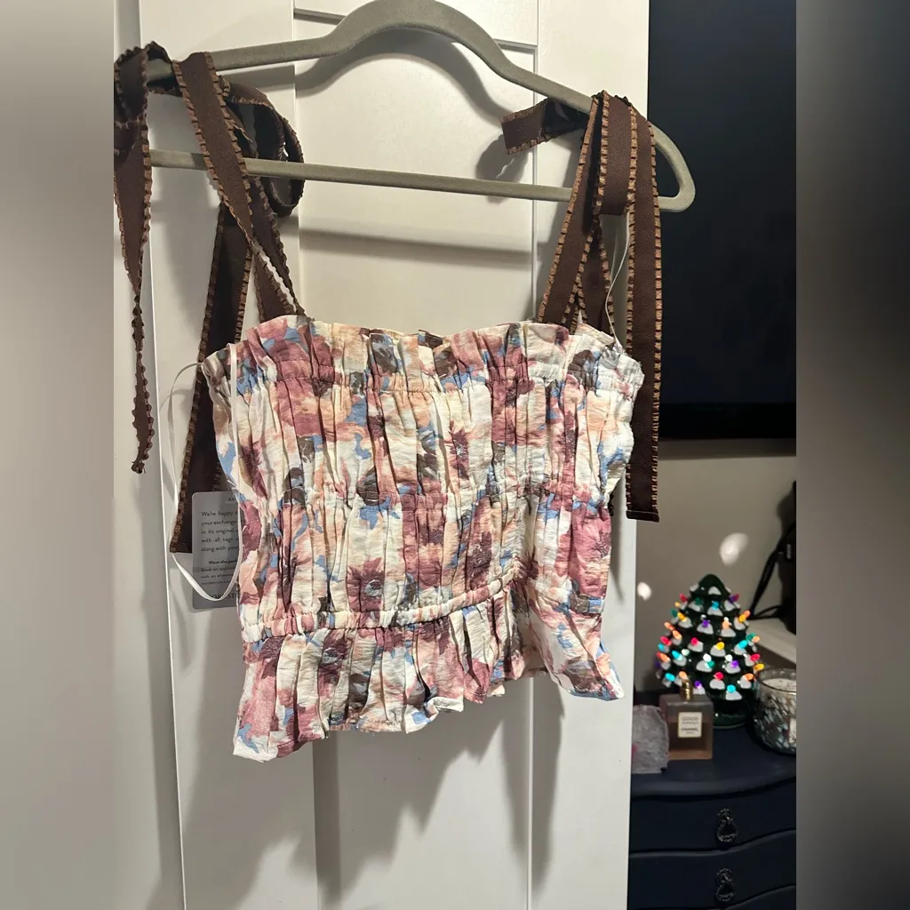 NWT EN SAISON Lario Floral Print Tie Strap Top In Pink Size M - Image 5