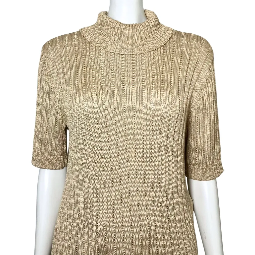Vintage 90s Silk Blend Gold Turtleneck Short Sleeve Sweater. S/M. Minimalist - Image 7