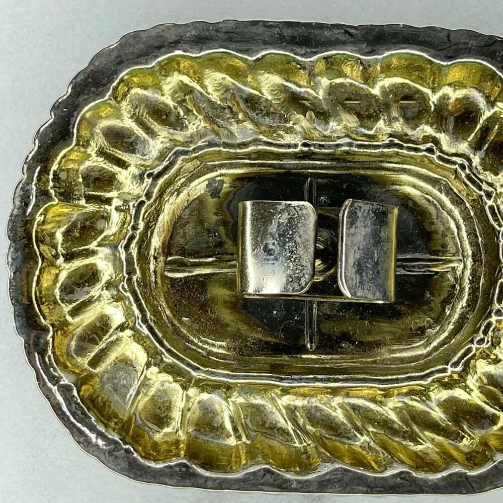 Vintage Gold Tone Black Cabochon Ornate Rope Border Belt Buckle ✨ - Image 6