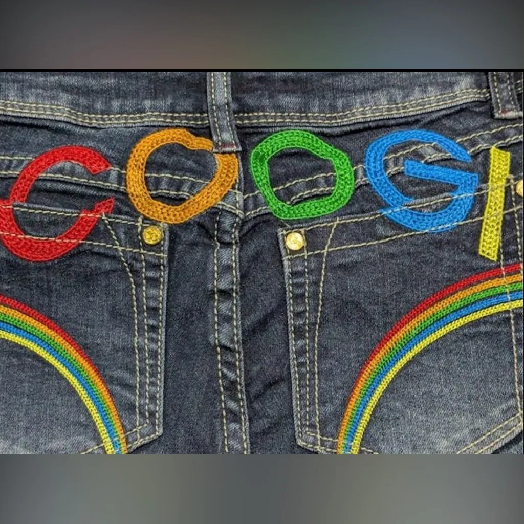 COOGI Rare Vintage Embroidered Rainbow Jeans Low Rise Skinny Leg 3/4 in EUC - Image 6