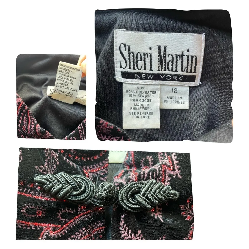 Sheri Martin Velvet Floral Jacket Black red Size 12 Vintage Bling Floral - Image 6
