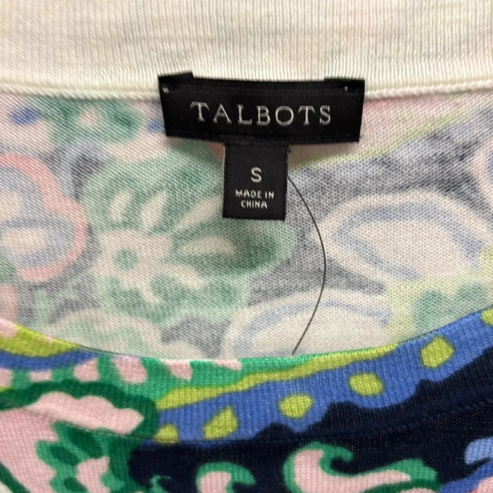 Talbots Colorful Paisley Women's Knit Lightweight Sweater Top 3/4 Sleeve S - Image 2
