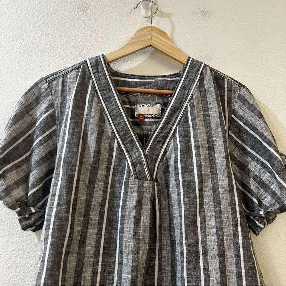 Anthropologie Pilcro Women's Linen Henley Surf Striped Shirt Size XS Gray - Image 5