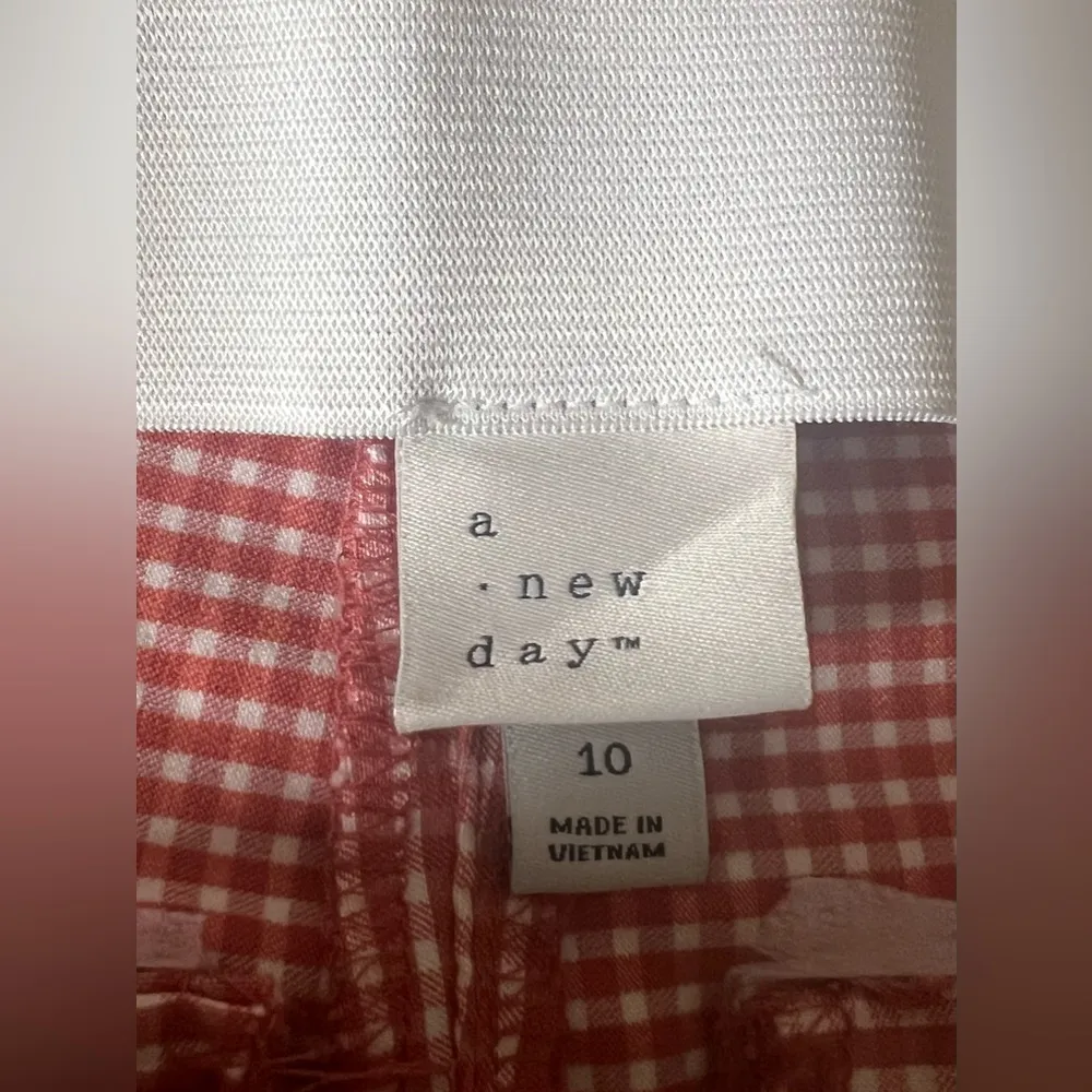 A New Day Cropped Pants Women's 10 Orange Mid Rise Orange Gingham Side Zipper - Image 4