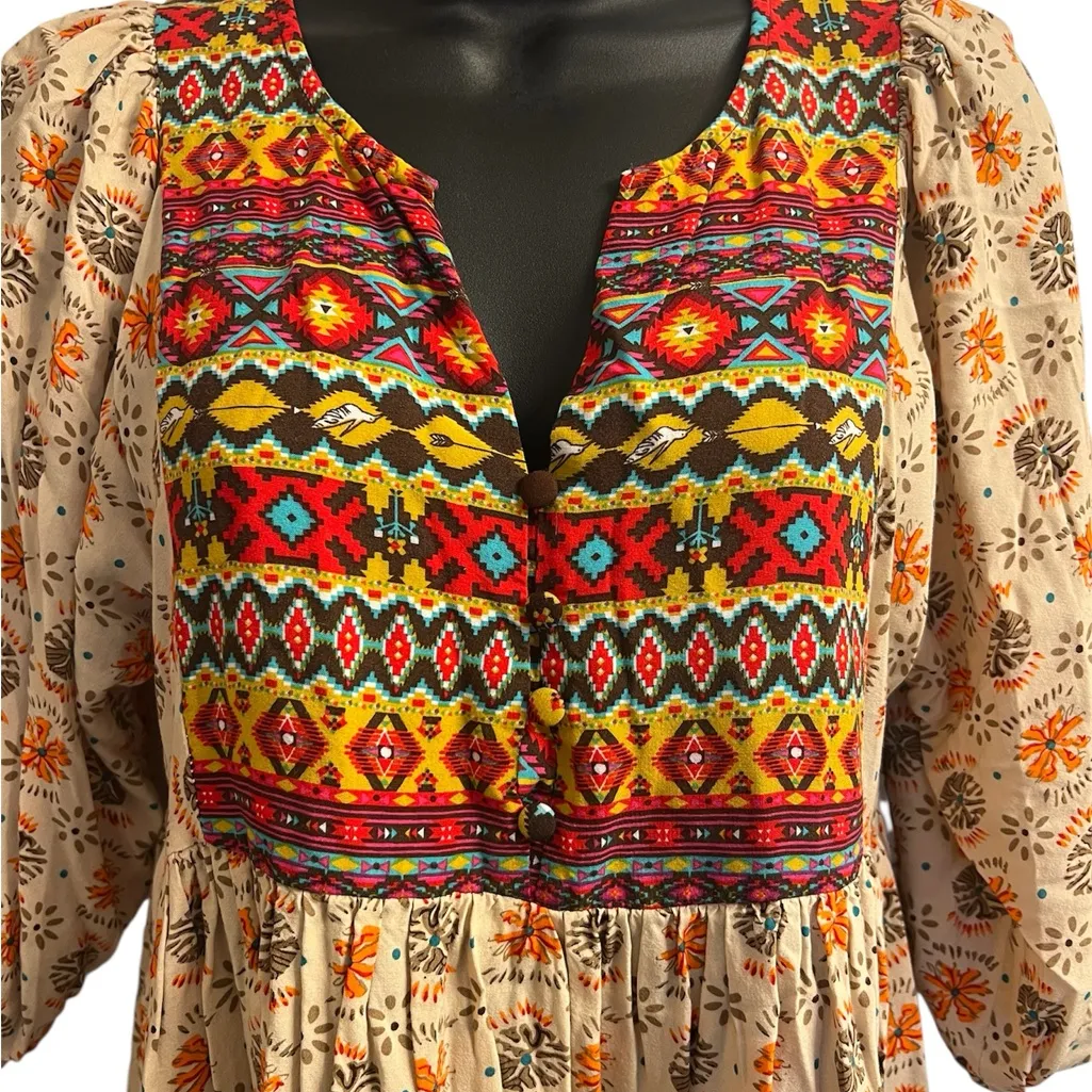 Umgee Bohemian Multicolor Patterned Long Blouse Sz S - Image 3