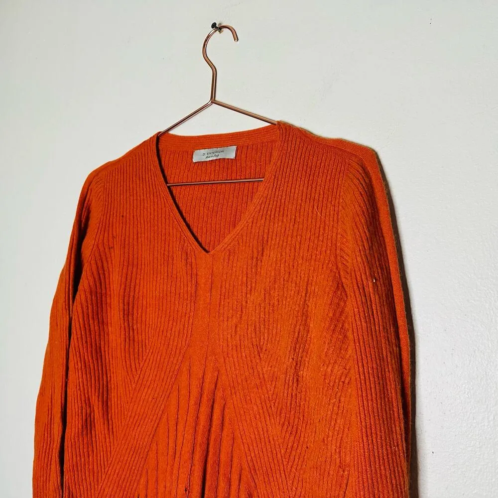 D EXTERIOR Burnt Orange Lone Sleeve V Neck Ribbed Sweater Size Medium - Image 2