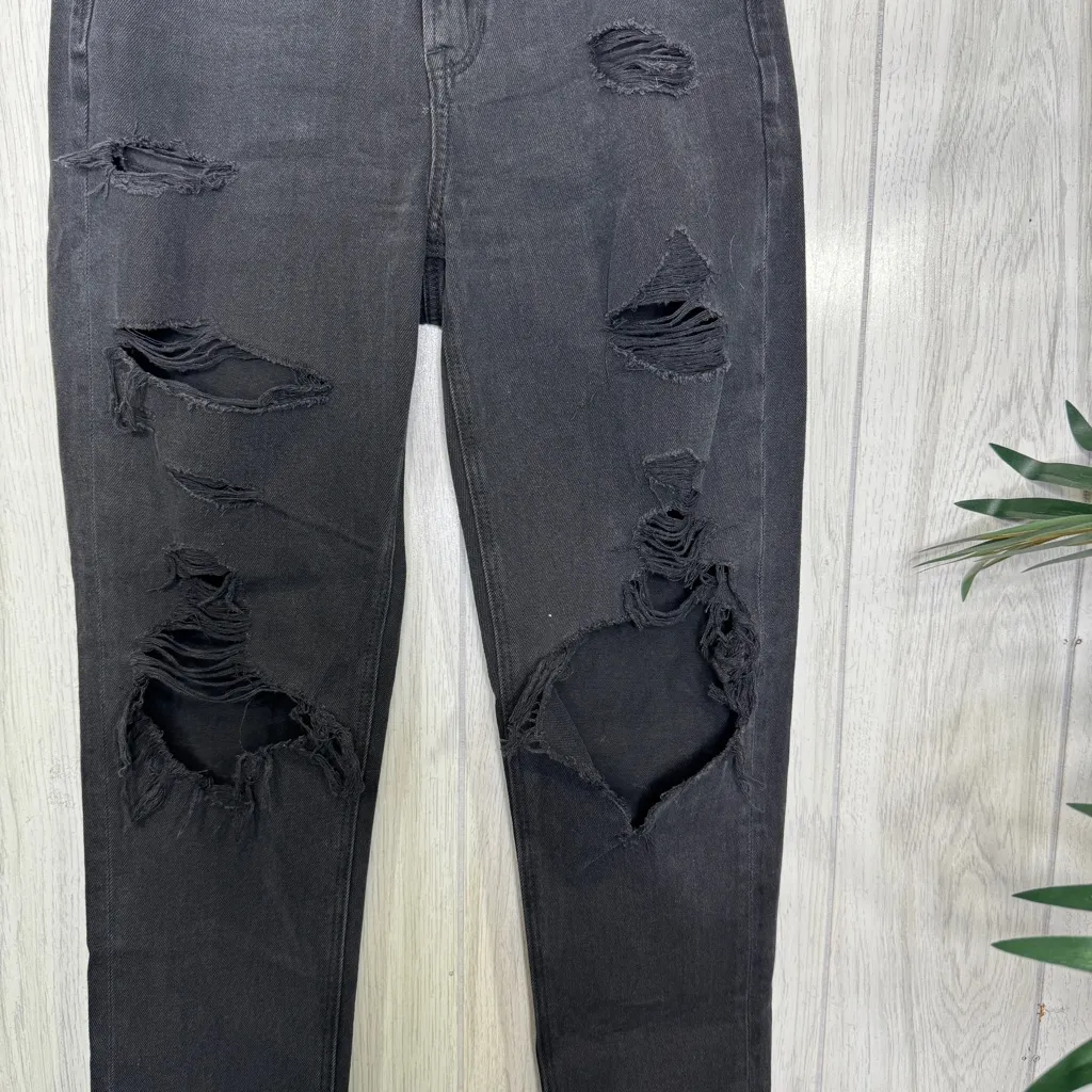 American Eagle High Rise Comfort Stretch Waistband Destroyed Black Mom Jeans 2 - Image 6