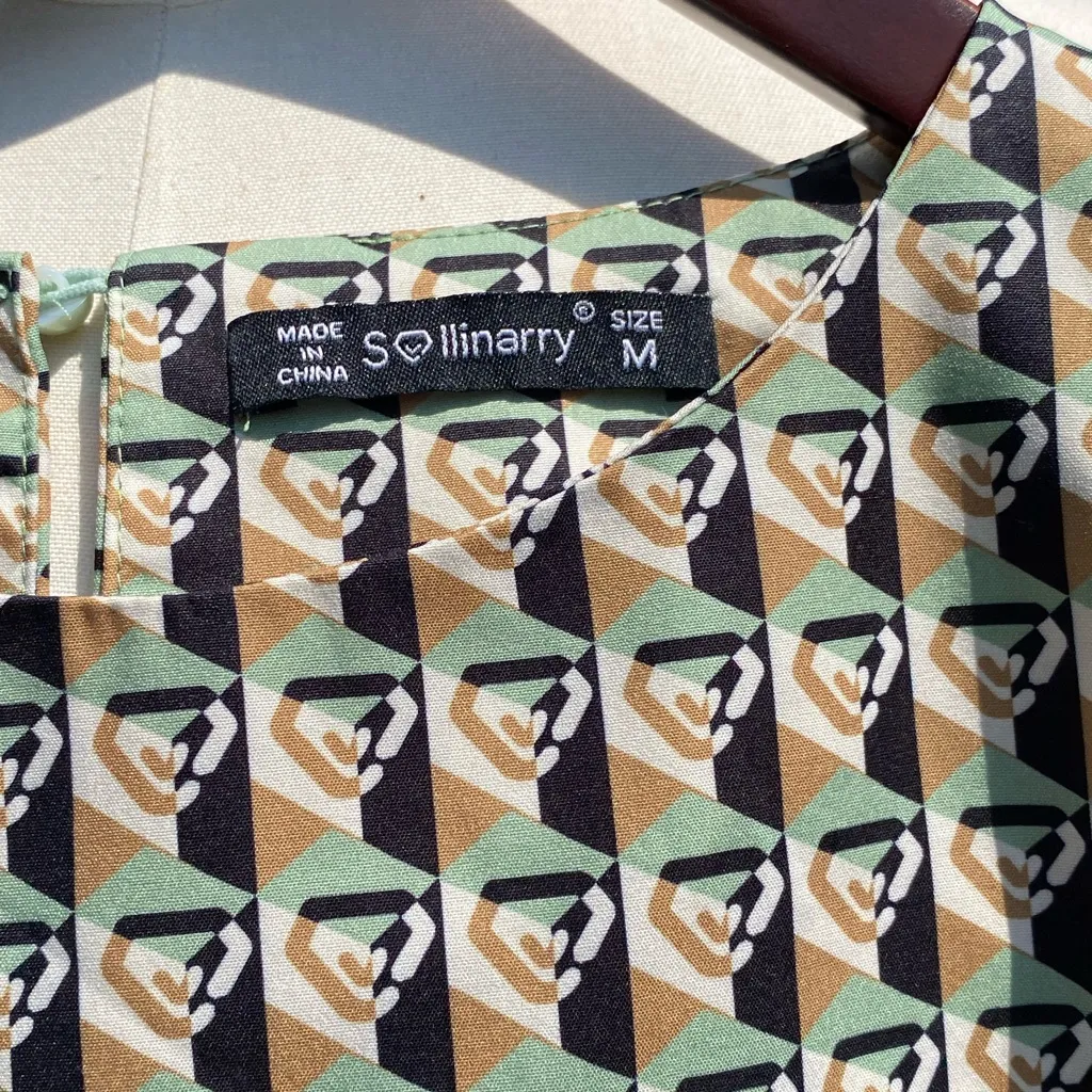 Sollinarry Medium Geometric Patterned Sleeveless Top black/white/gold/celery Black - Image 3