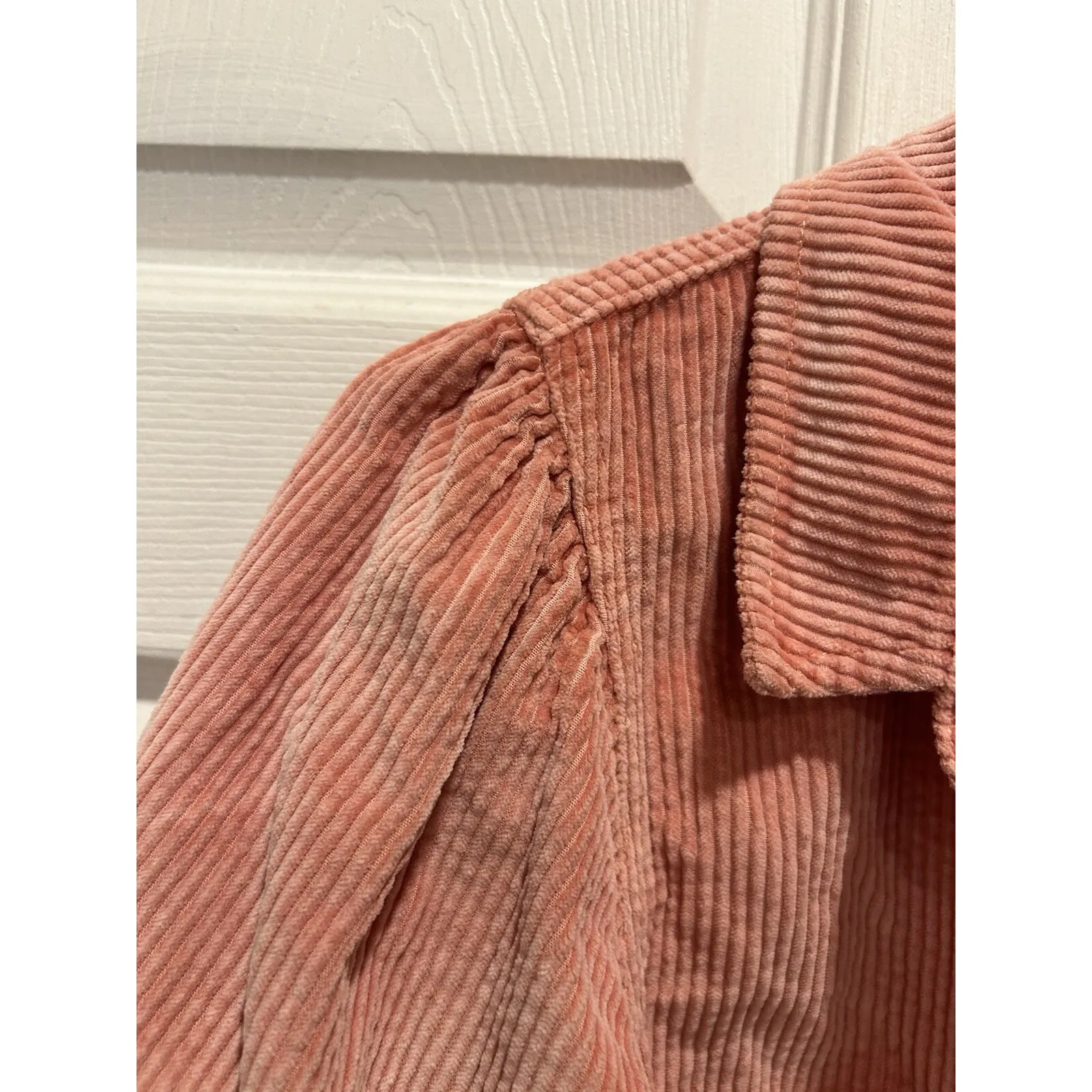 American Eagle Outfitters Corduroy Puff Sleeve Button Up Shirt Pink Women's M - Image 4