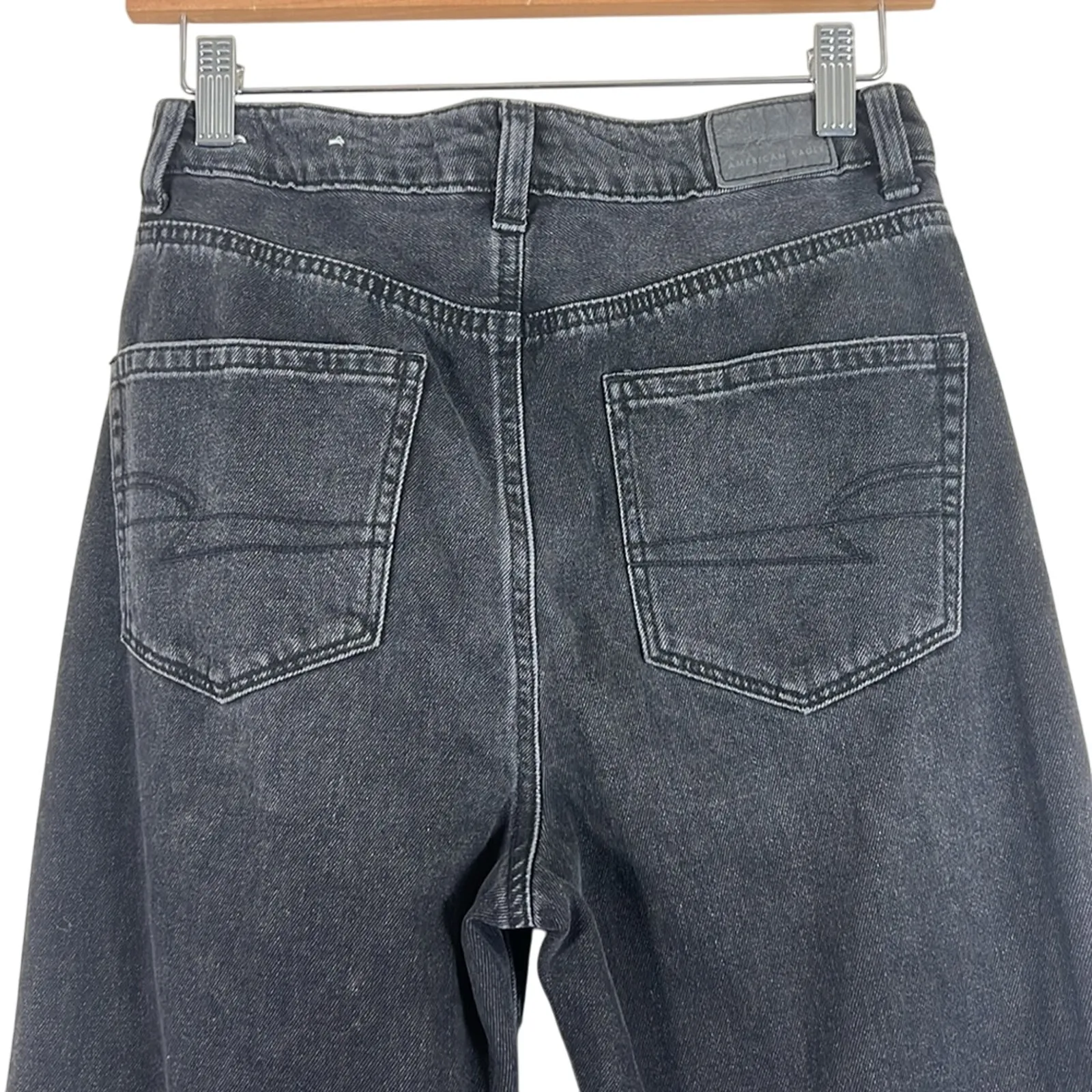 American Eagle Mom Jeans Womens 2 X-Long Black Distressed Highest Rise Grunge - Image 5