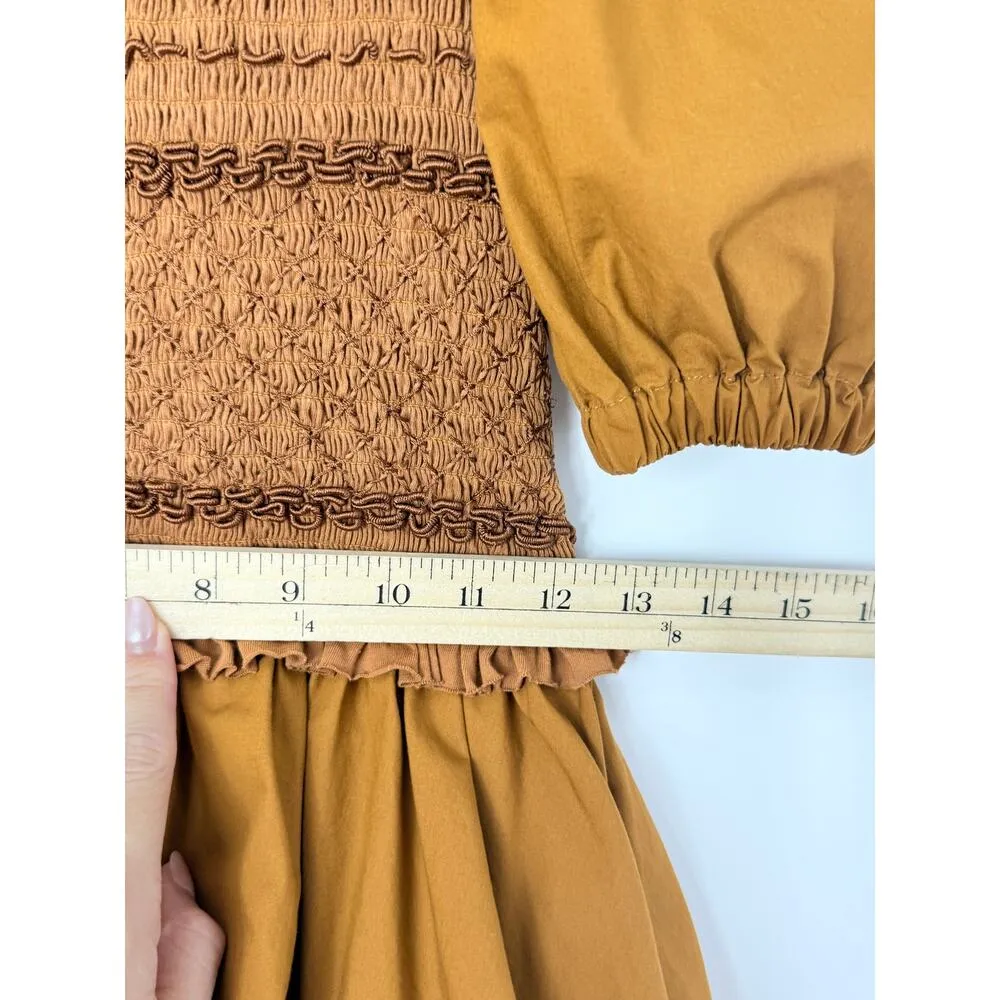 Ulla Johnson Dress Women Size 0 Tan Kali Smock Bodice Cotton Bubble Hem Mini - Image 12