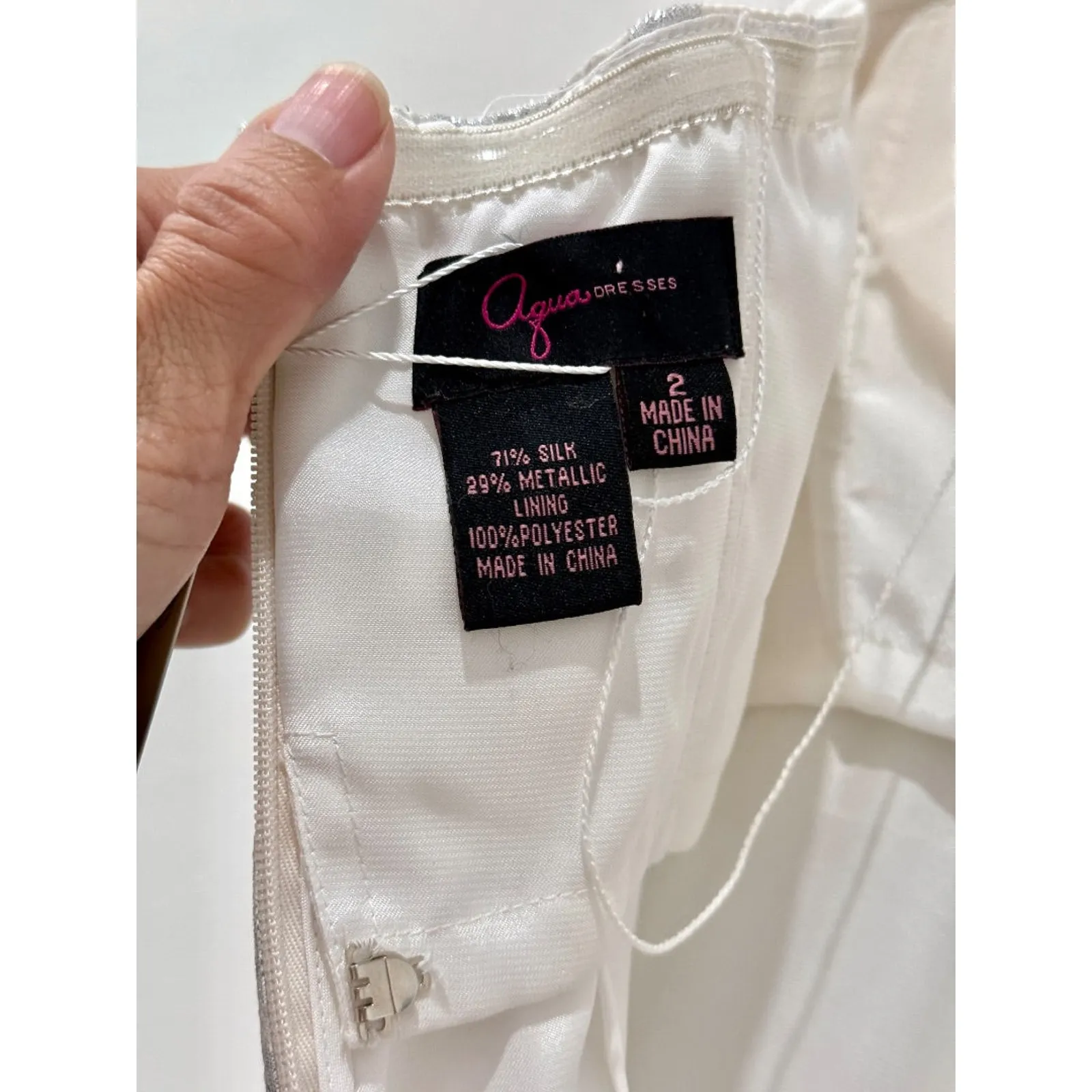 Aqua Dresses Strapless Empire Waist Metallic Pattern Maxi Dress White Silver 2 - Image 3