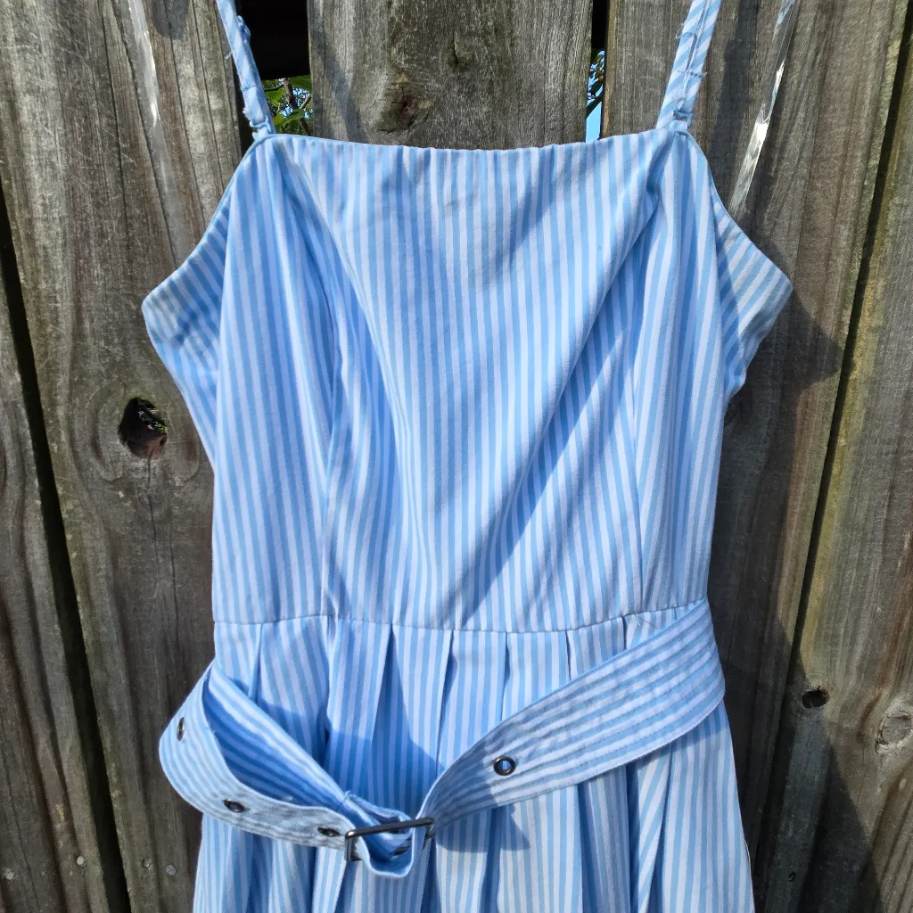 A New Day Blue White Stripe Bandeau Dress Belted Removable Straps sz 2 - Image 3