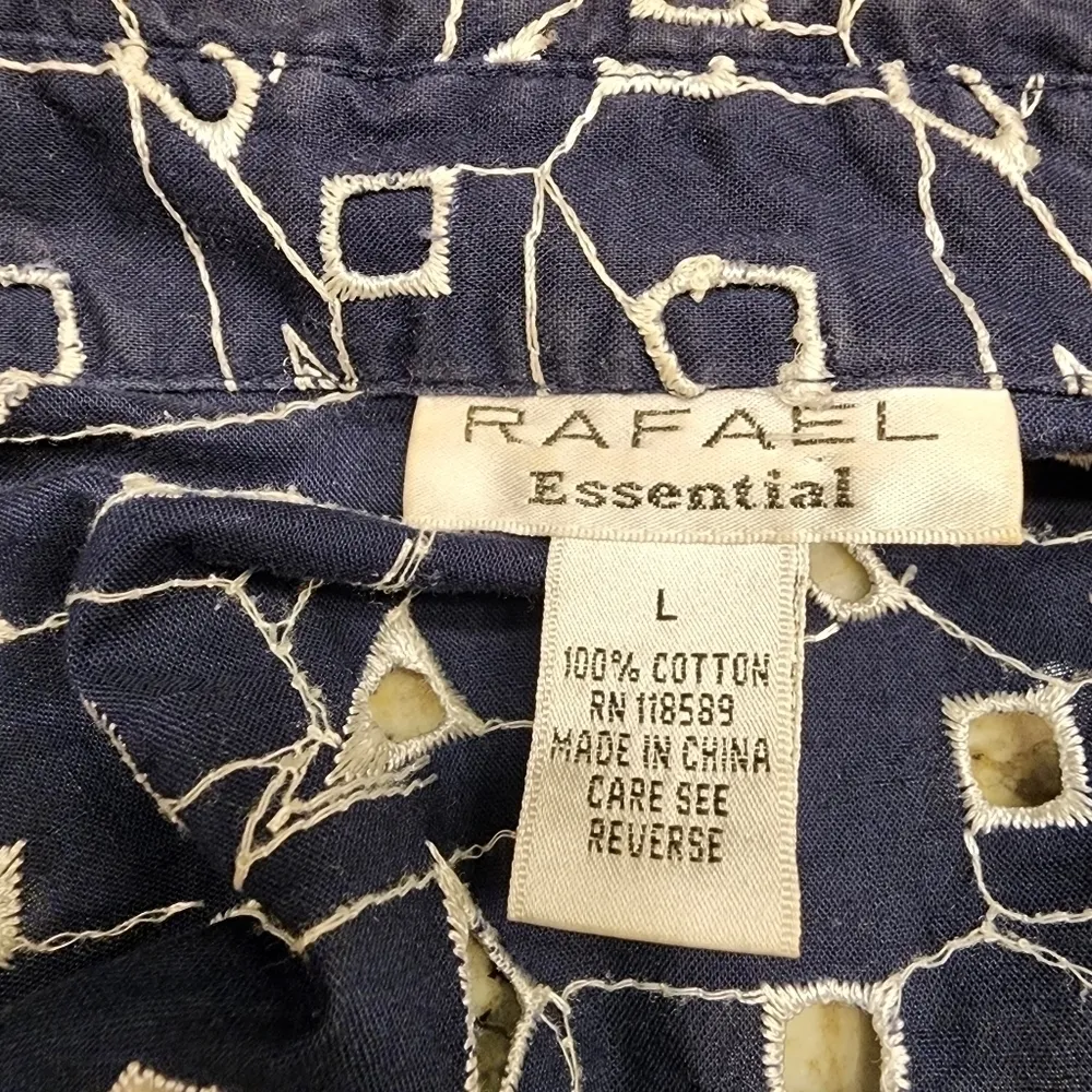 Rafael Essential navy long sleeve eyelet geo print cotton blue collar shirt L Size L - Image 3
