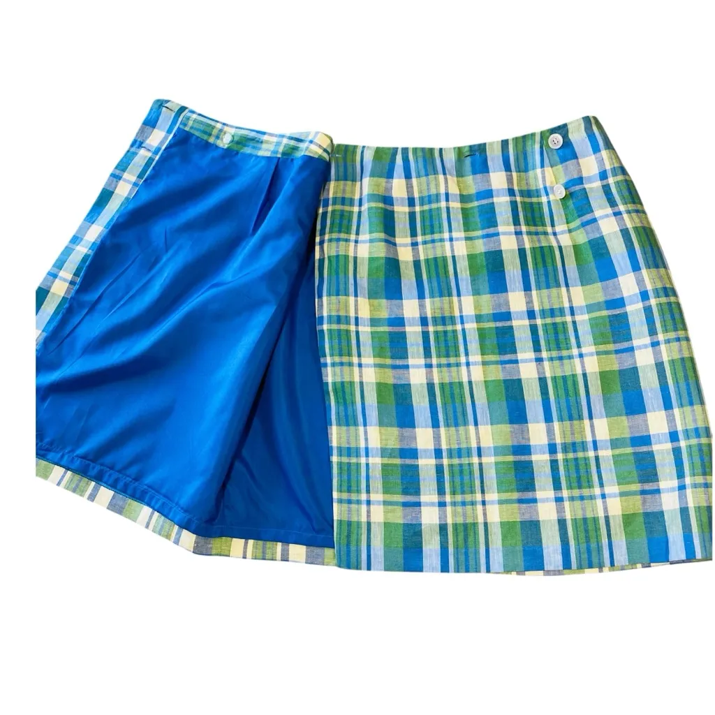 VINTAGE 90s TALBOTS Irish Linen Plaid Wrap Skirt - Image 4