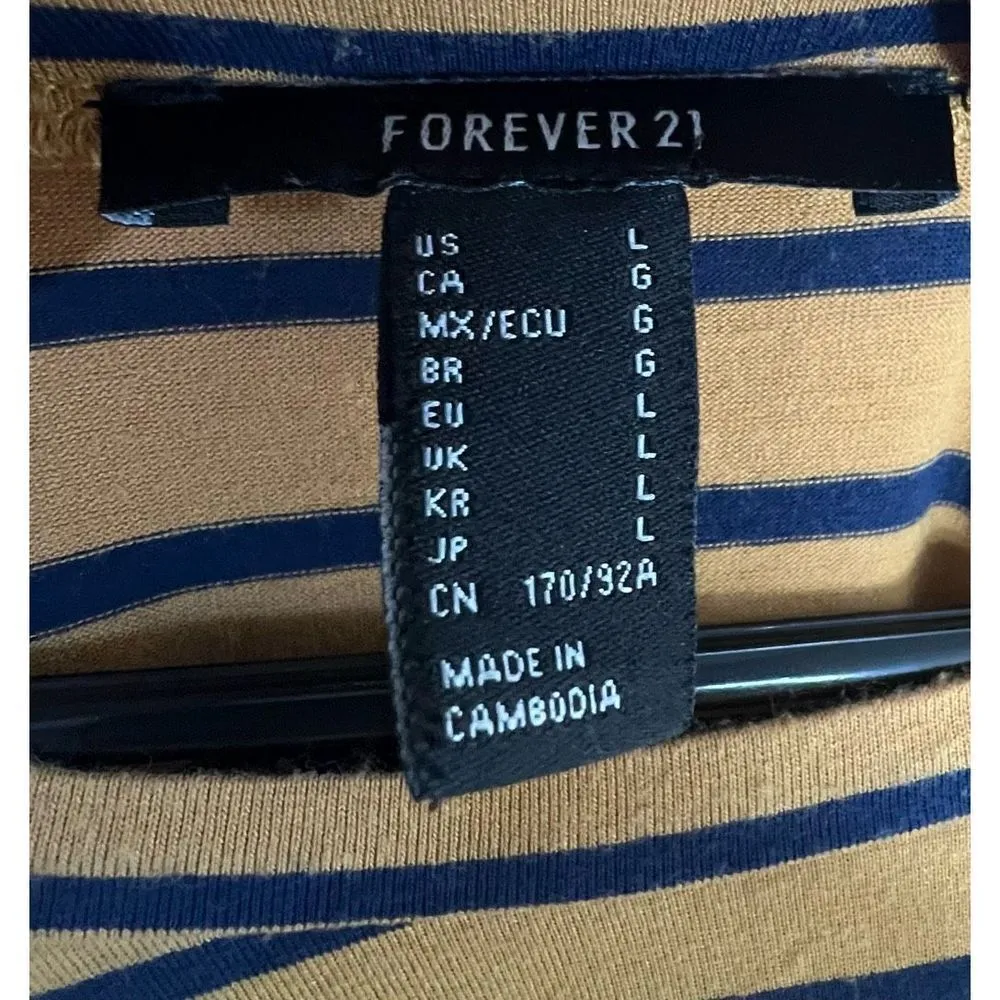 Forever 21 3/4 Sleeve Yellow and Blue Striped Stretchy T-Shirt - Image 2