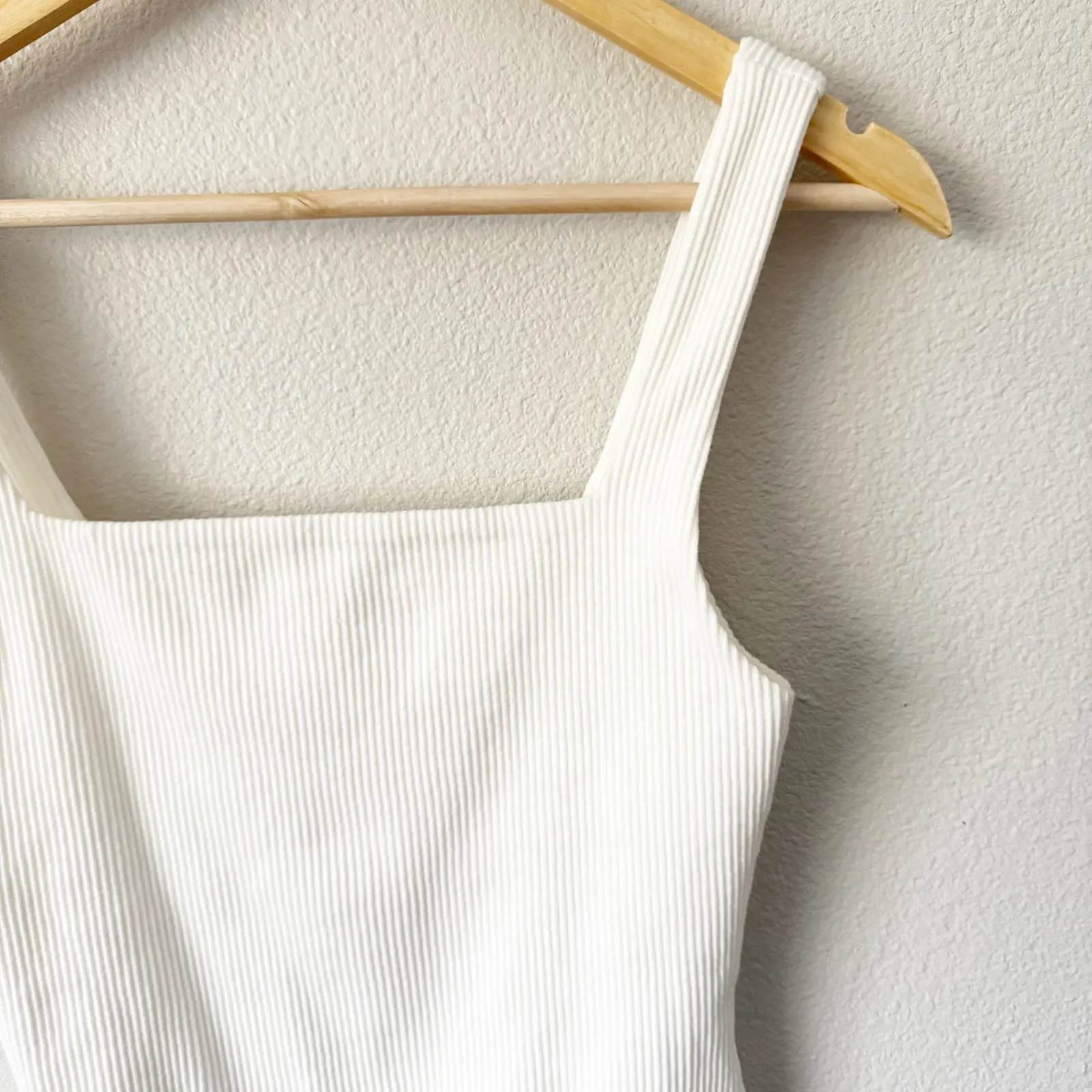 BY TOGETHER | NWT White Ribbed Square Neck Bodysuit Snap Closure | Size Large - Image 4