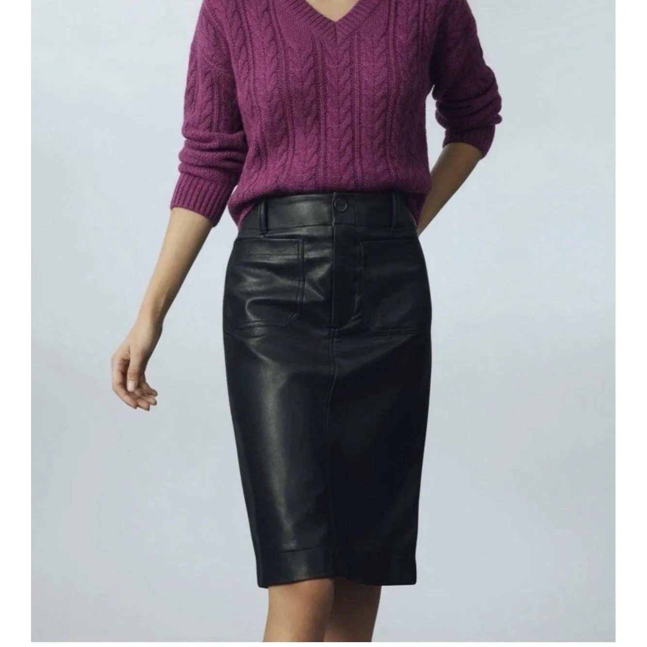 Anthropologie Maeve The Colette Vegan Leather Midi Skirt Womens Small Back Slit - Image 2