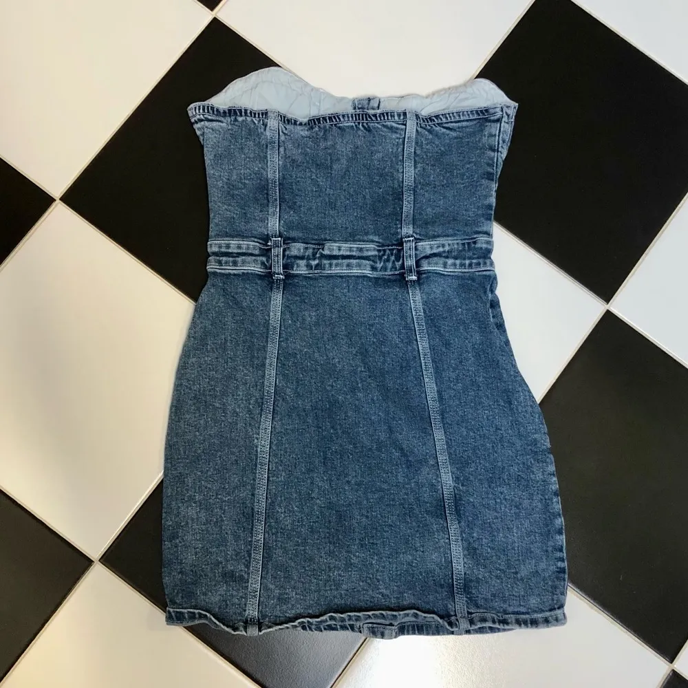 Strapless Denim Mini Dress Corset Bustier Button Front Sweetheart sz L - Image 10