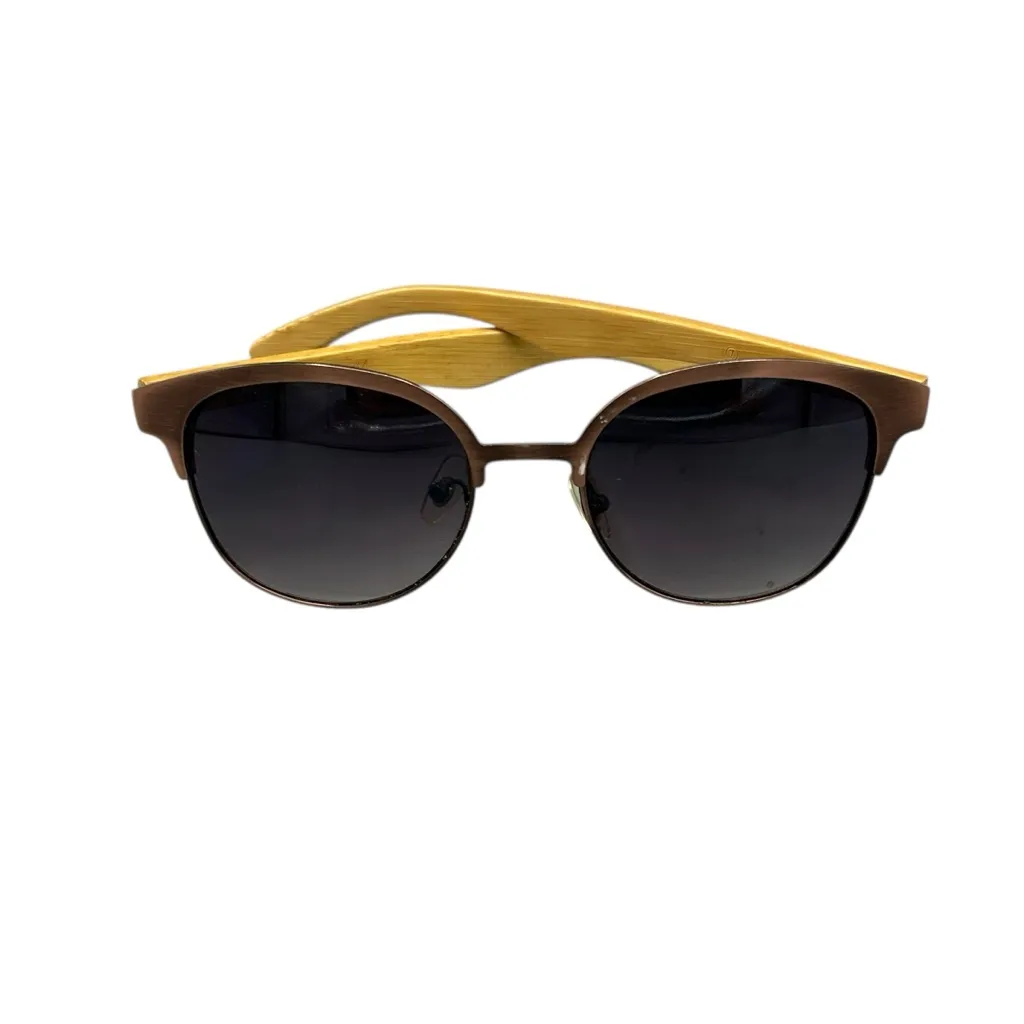Bamboo Wood & Bronze Round Sunglasses – Gradient Lenses, Unisex Vintage Style - Image 4