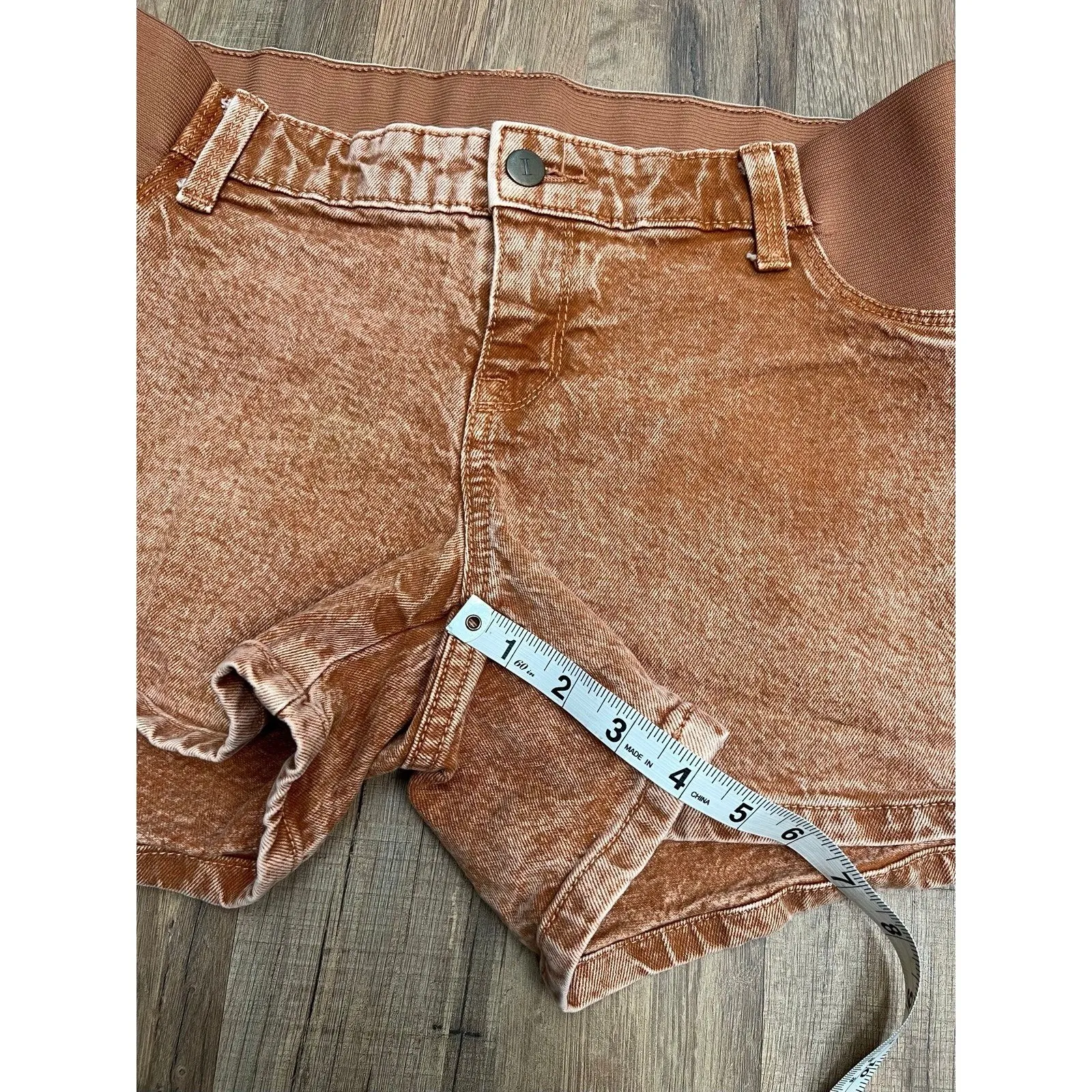 Isabel Maternity by Ingrid & Isabel Denim Shorts Sz 4 High Rise Pregnancy Brown - Image 7