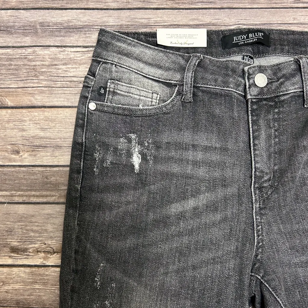Judy Blue Washed Out Black Grey Distressed Cut Off Skinny Fit Ankle Jeans 11 30 - Image 4