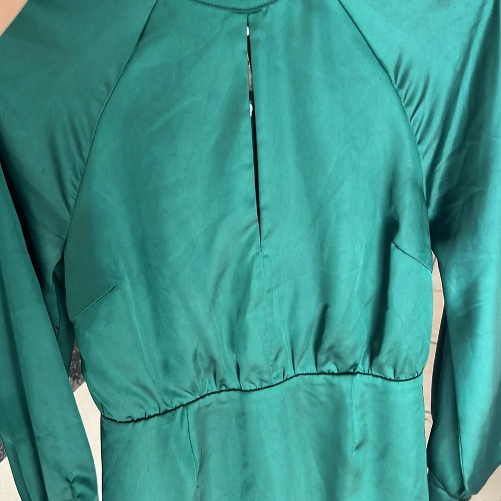 Delightful Endeavor Emerald Green Satin Long Sleeve Mini Dress - Image 6