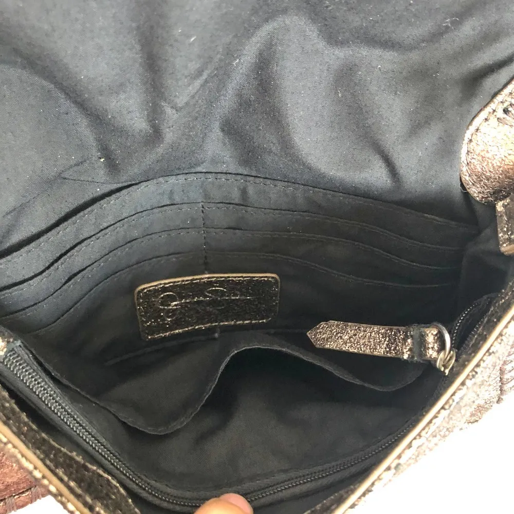 Jessica Simpson Bronze Metallic Leather Convertible Clutch Handbag Purse - Image 6