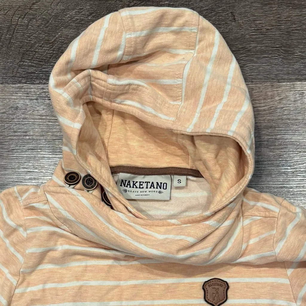 Naketano Women’s Orange Striped Hooded Sweatshirt With Pockets Size Small - Image 3