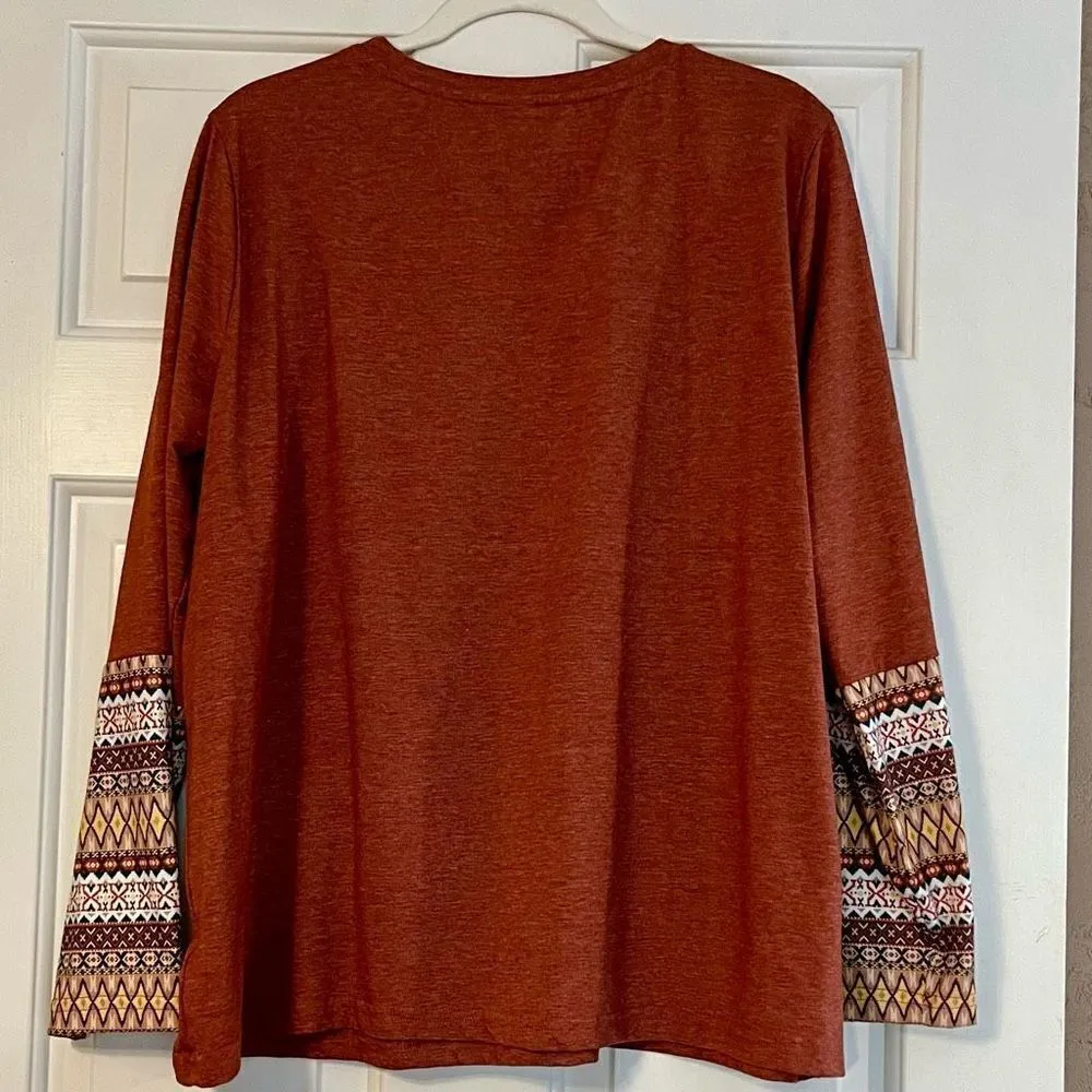 Emory Rose Women’s Crew Neck Design Long Sleeve Blouse XXXL Orange Size 3X - Image 3