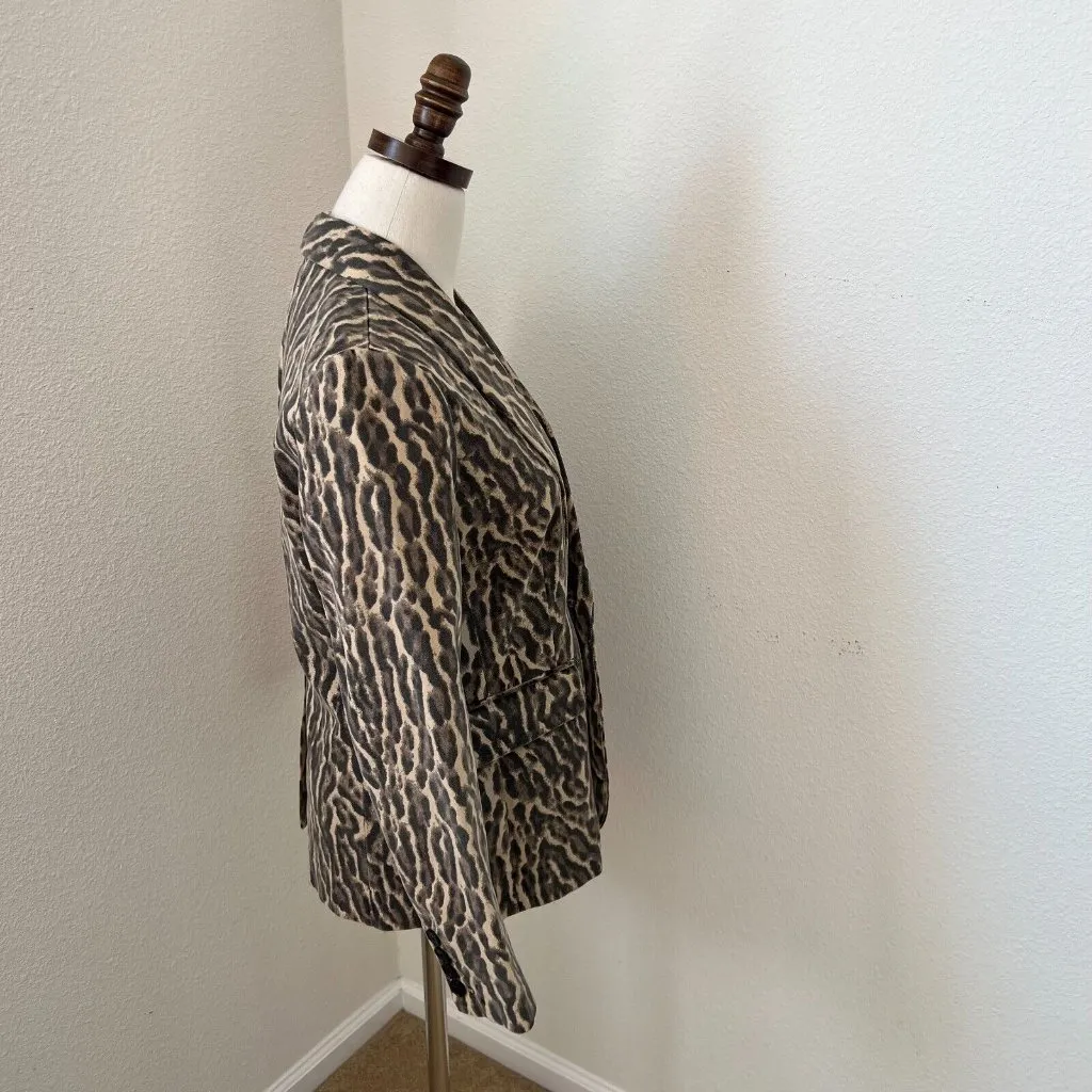 Pam & Gela  Ocelot Blazer Women's Size Petite‎ Jacket Button-Down Cotton - Image 3