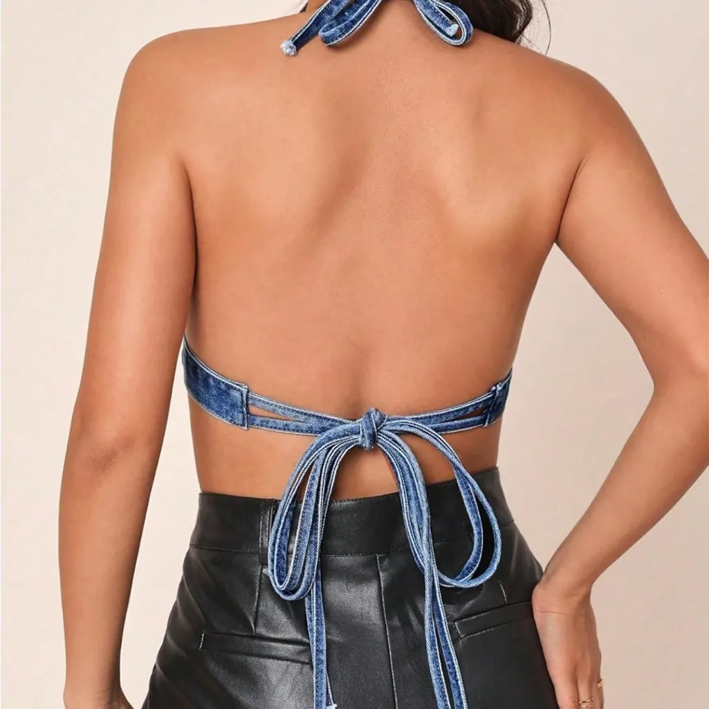Nordstrom Blue Denim Halter Jeane Y2K Crop Top - Image 2