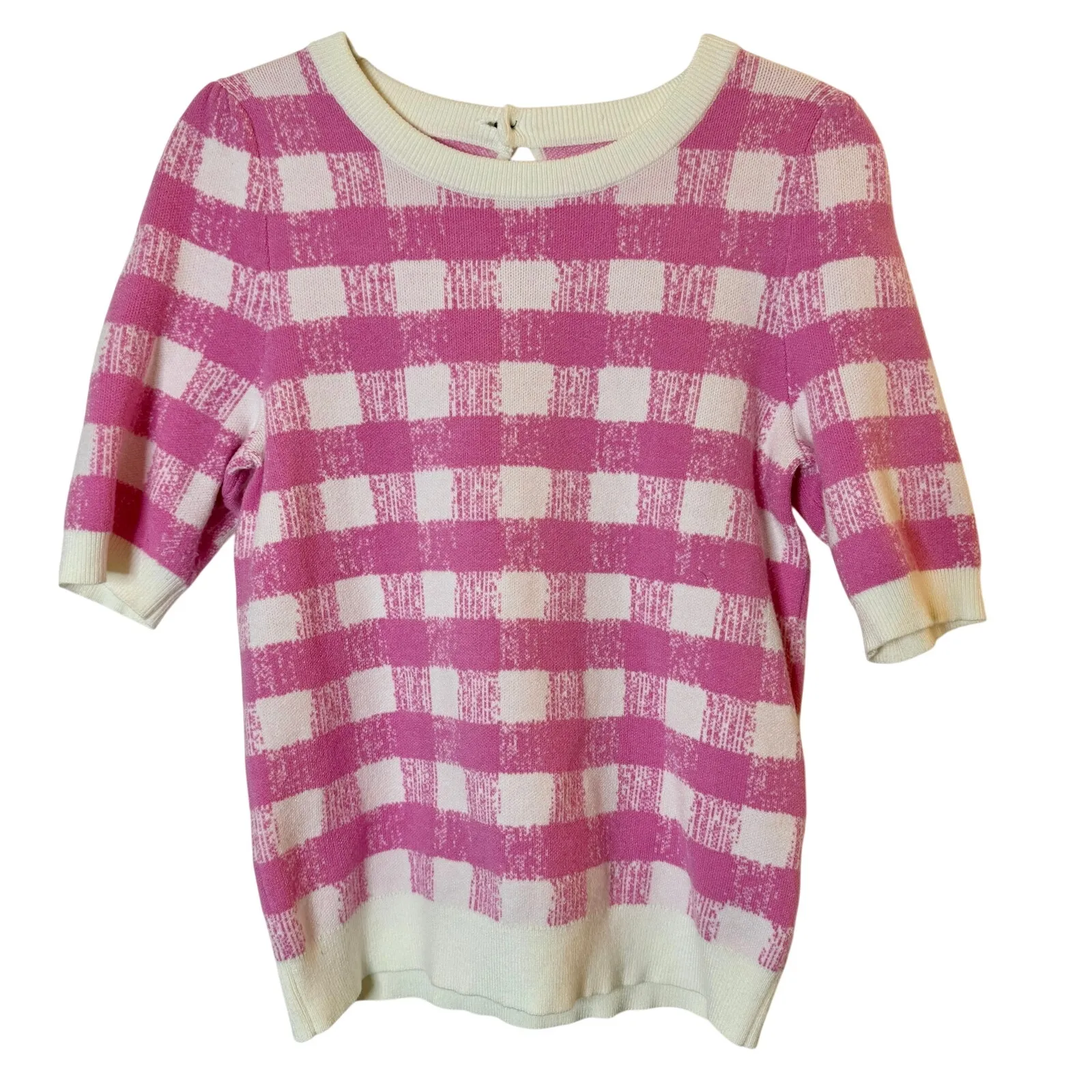 Maeve by Anthropologie “Harmon” Pink/Cream Check Knit Sweater XS Pink - Image 2