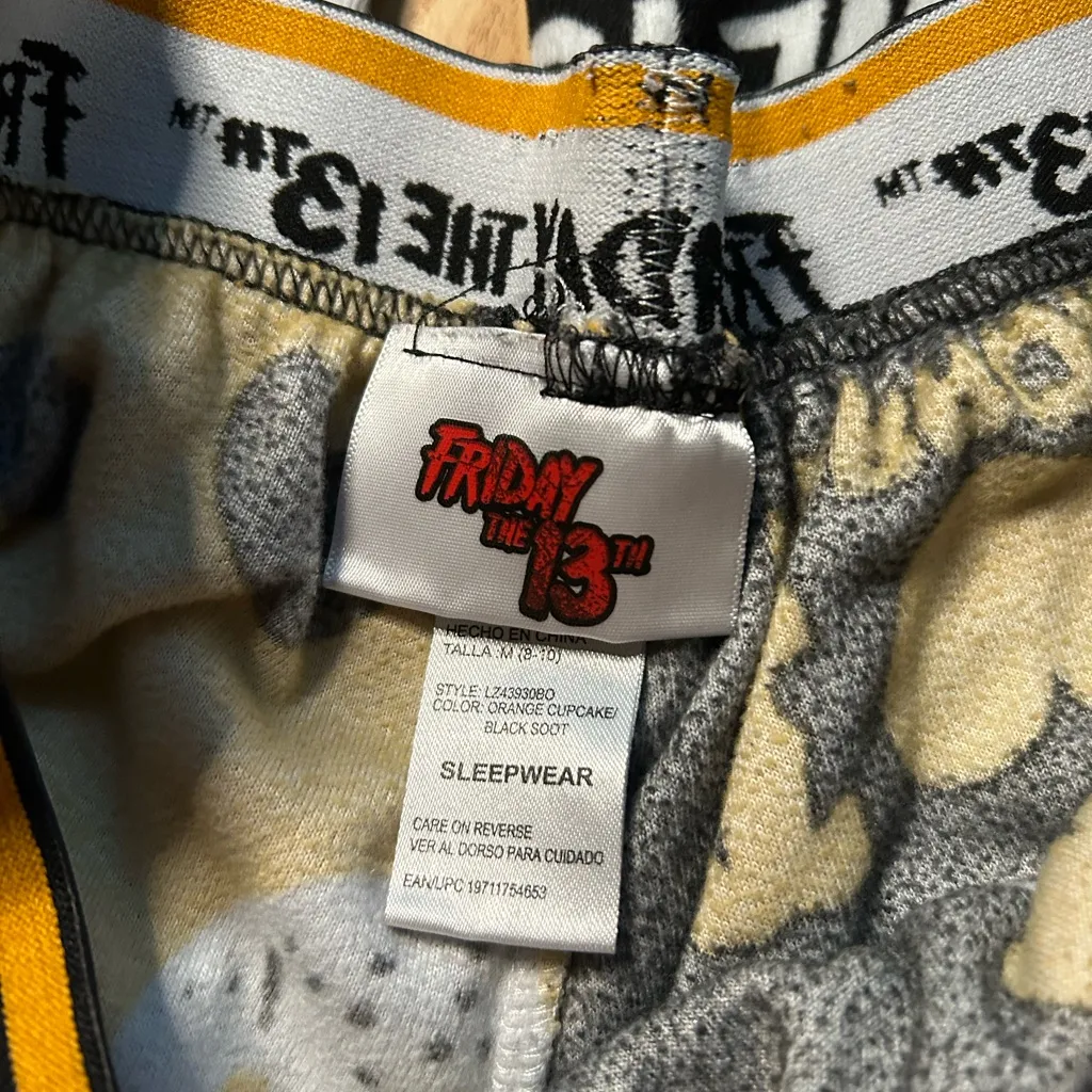 Friday the 13th 💀Women's Fleece Pajama Pants Black & Orange size Medium 8 - Image 7