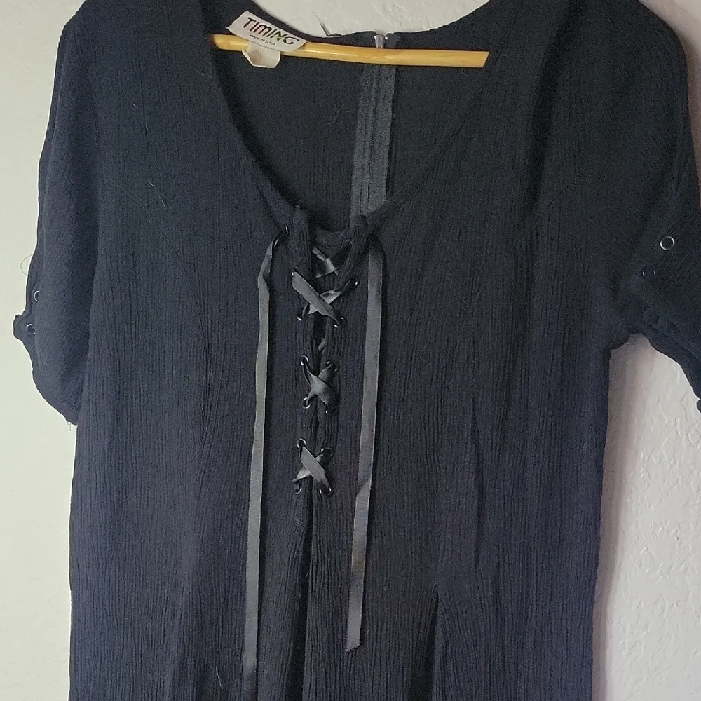 Timing Vintage Jumpsuit BOHO  Black Textured Fabric Size M - Image 11