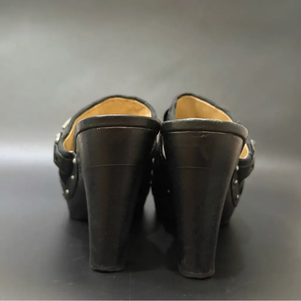 COACH Ivy Black Signature Logo Canvas Studded Wooden Platform Mule Clogs Size 9 - Image 4