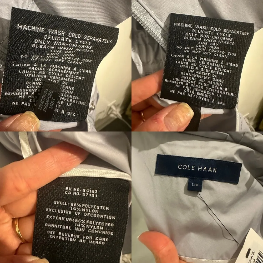 Cole Haan hooded packable Rain Jacket Size Large blue/gray “Mist” color NWT - Image 4