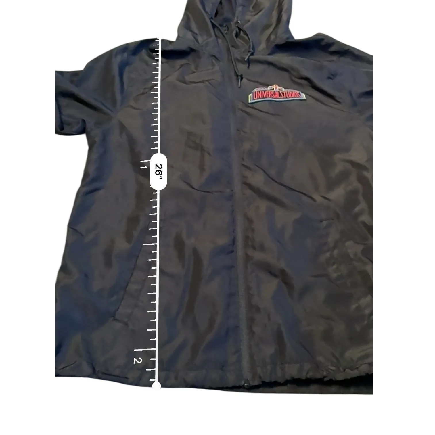 Universal Studios Black Hooded Windbreaker Jacket Neon Logo Light Weight Size S - Image 9