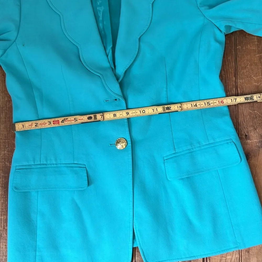 Women’s Escada pool light Blue scalloped collar cotton Jacket Blazer size 6 - Image 4