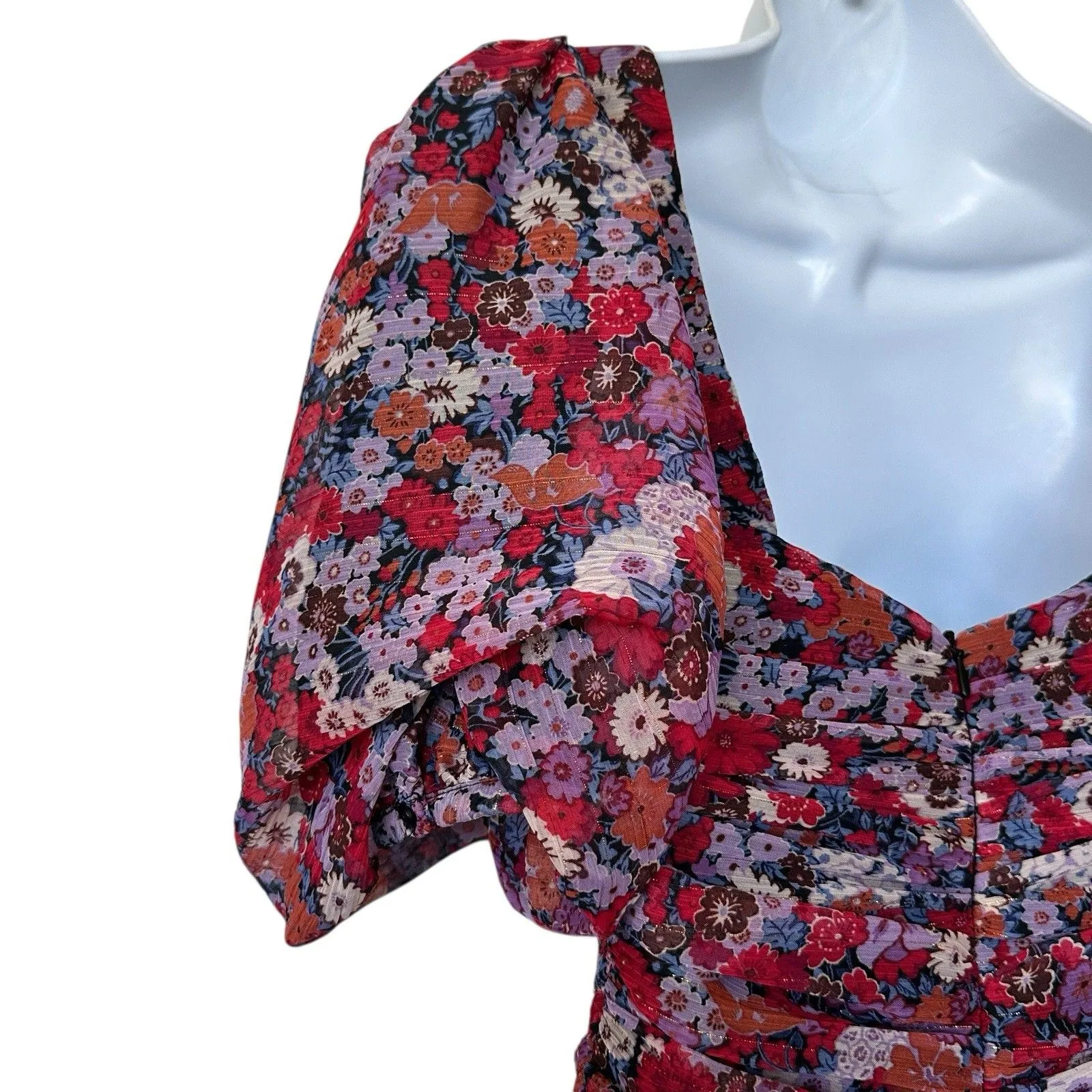 Zara XS Floral Print Puff Sleeve Ruched Draping Mini Dress Blogger Fave - Image 10