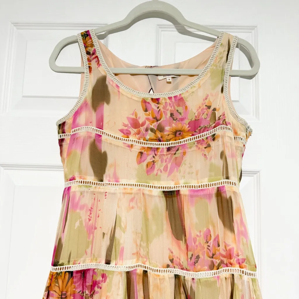 Sundance Floral Silk Tiered Lace Trim Detailing Maxi Dress Size 4 - Image 5