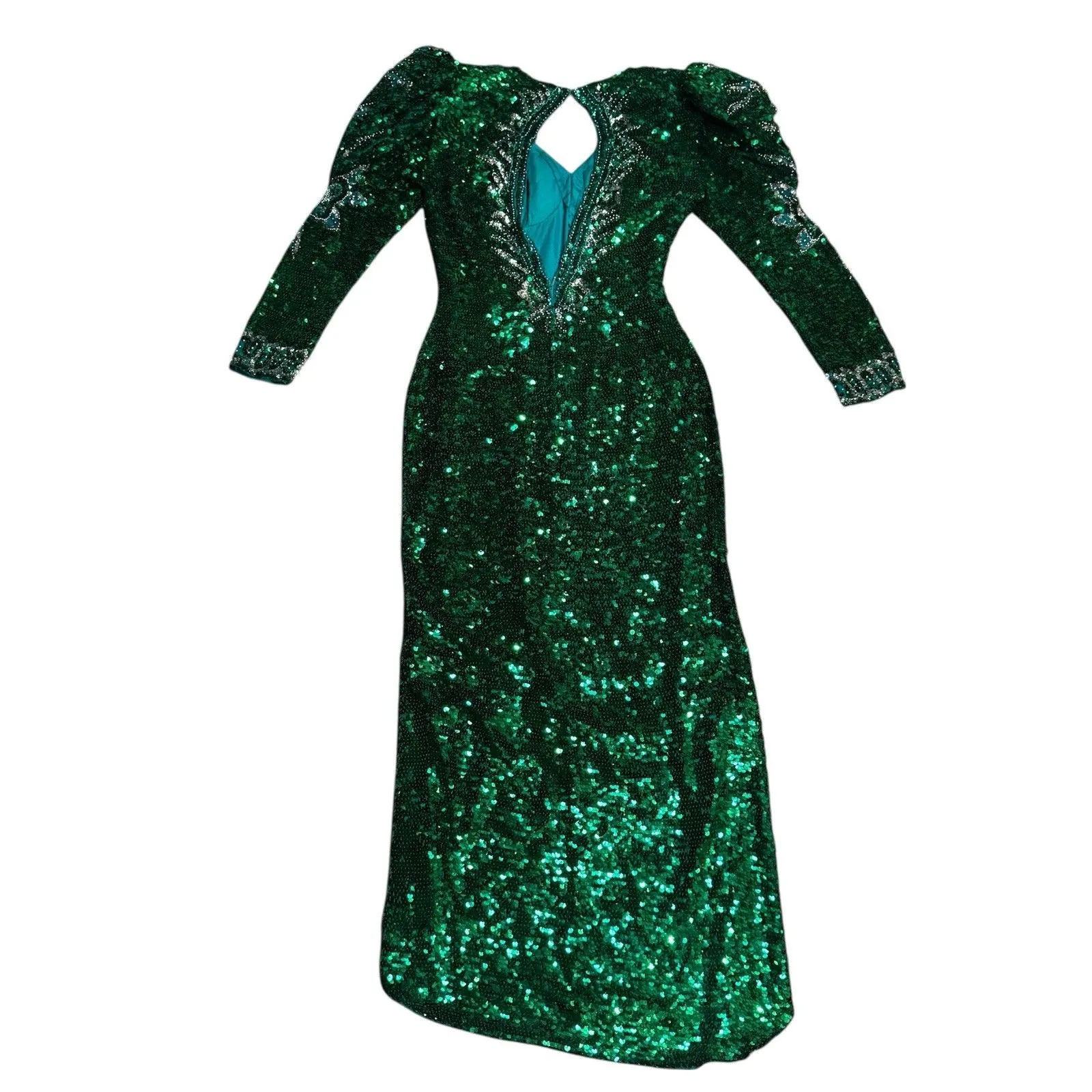 Sho Max VINTAGE 100% Pure Silk Sequin Dress Size Small Formal Green Gown Size M Size M - Image 5