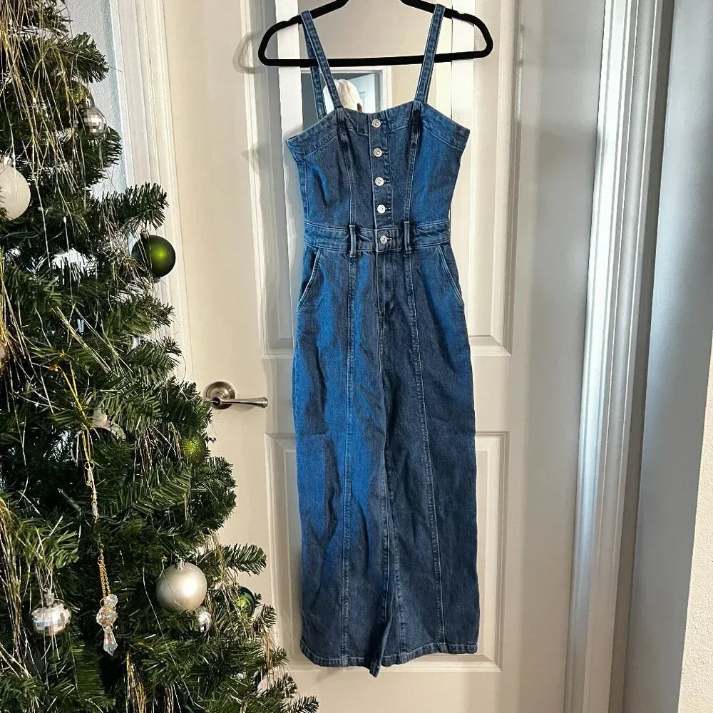 Paige Denim Belted Button-Front Jumpsuit – Size 0 - Image 2