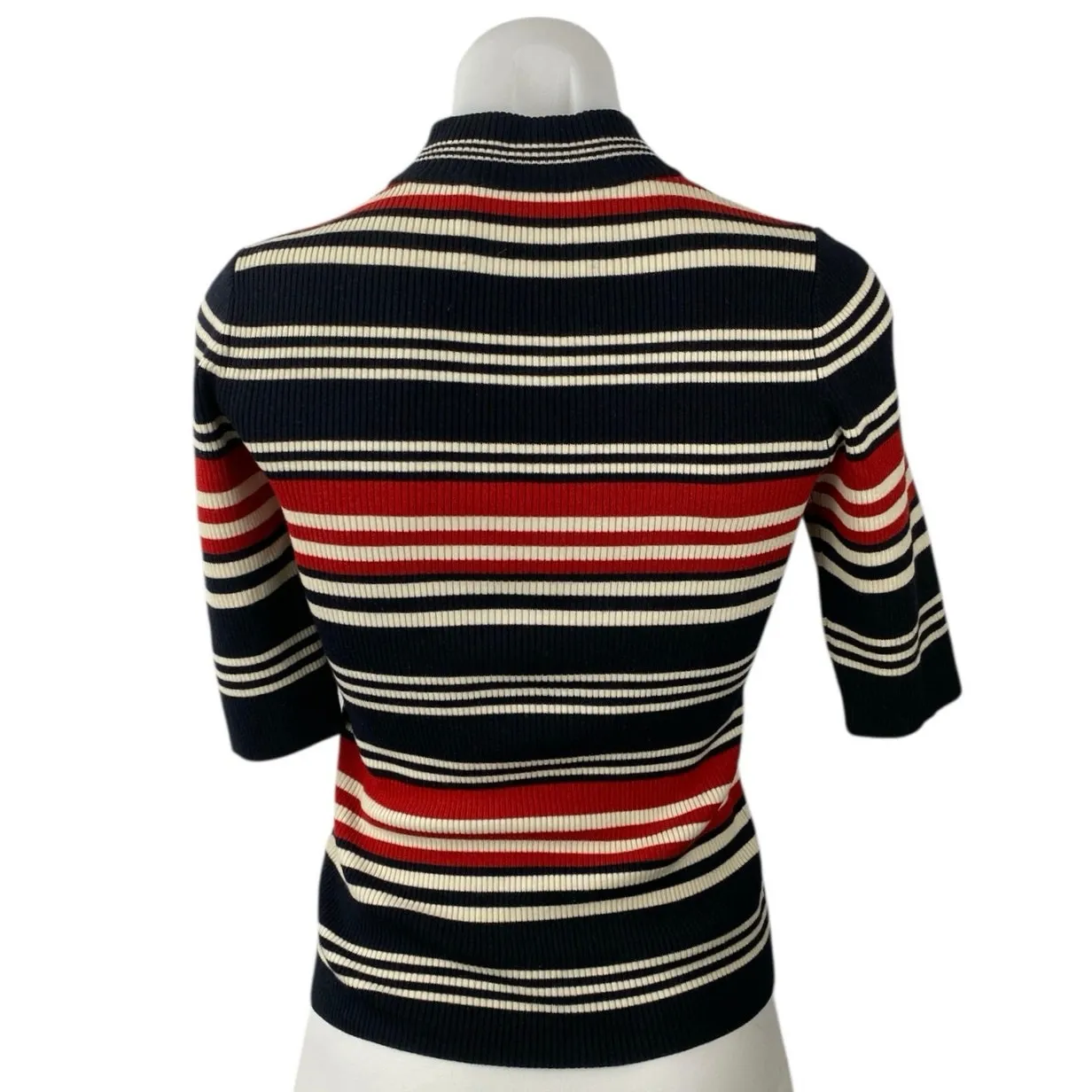 Nicholas Multicolor Wool Striped Rib Knit Mock Neck Short Sleeve Sweater Top M Size M - Image 3